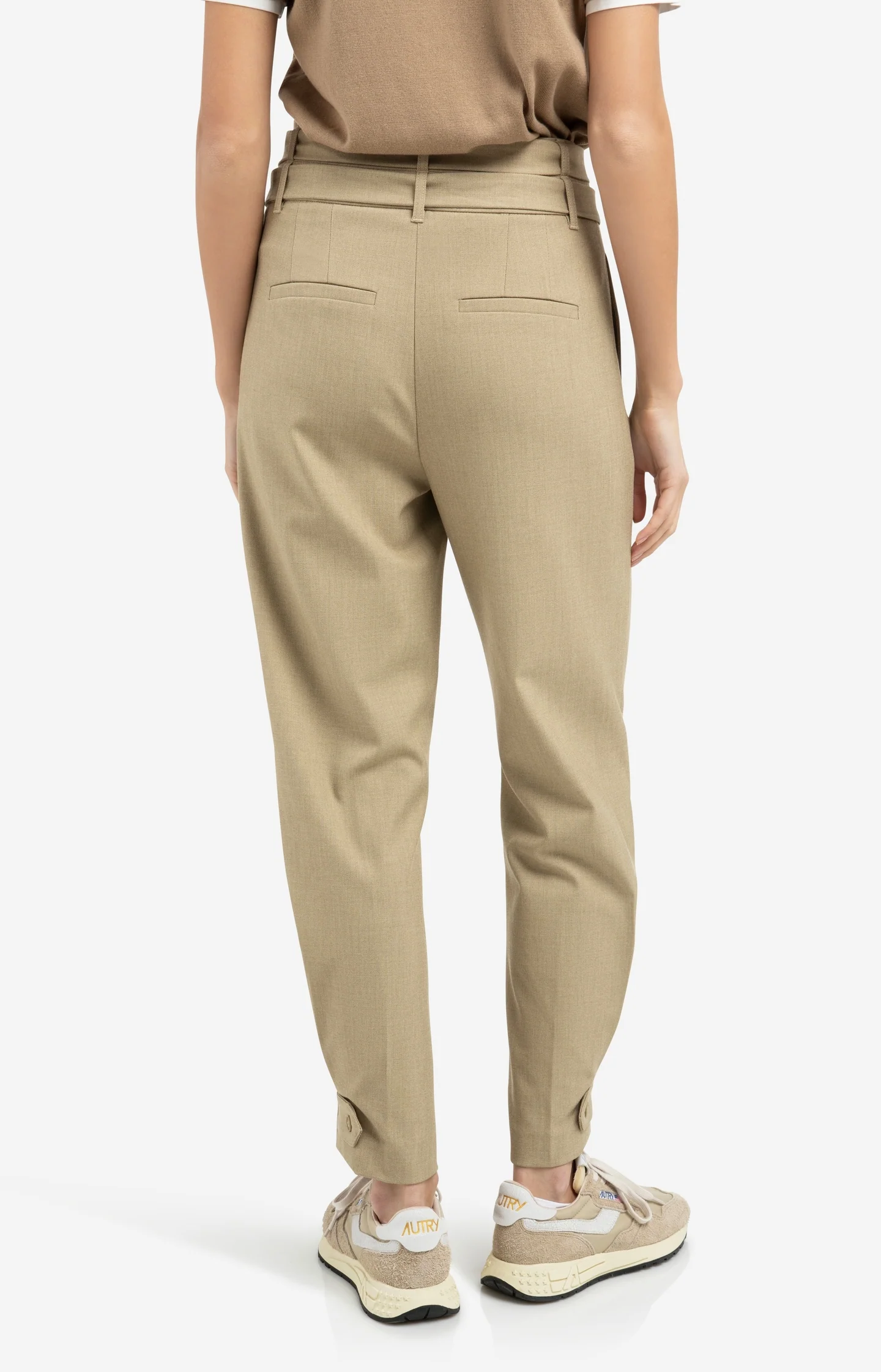 Loose fit trousers with double belt and button detail - Brown - Image 4