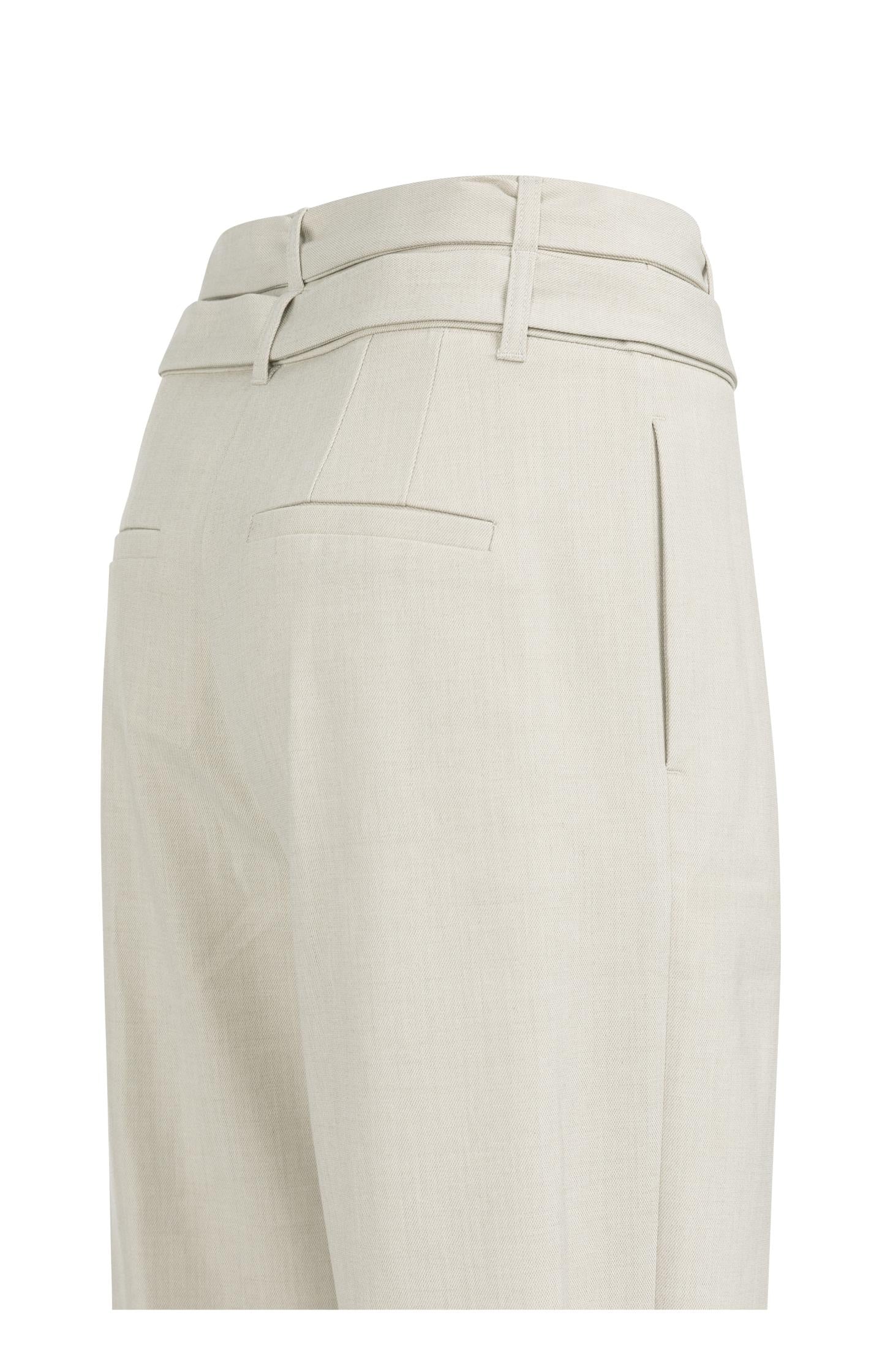 Loose fit trousers with double belt and button detail - Beige - Image 8
