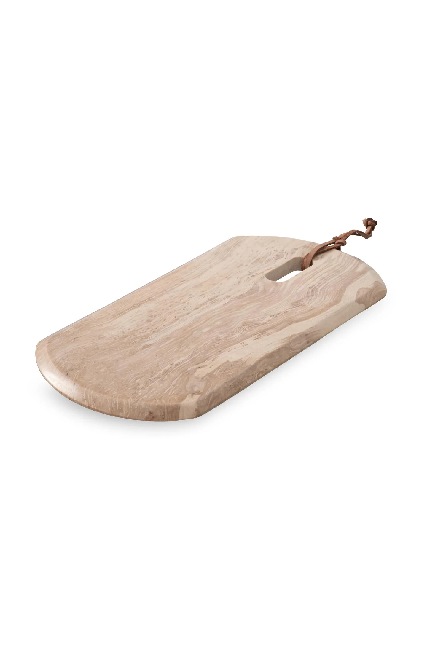 Marble serving platter with leather cord