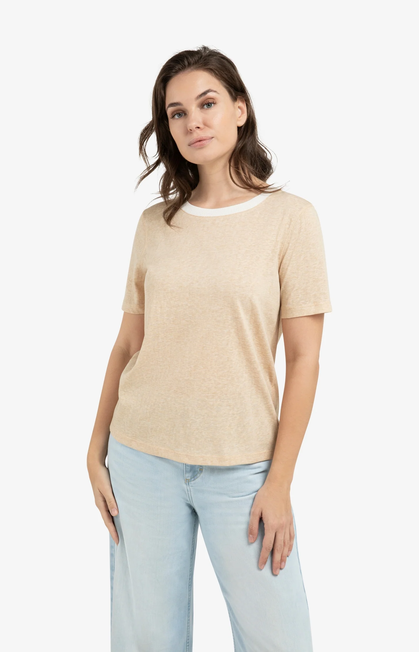 Melange T-shirt with contrasting ribbed trim - Image 3
