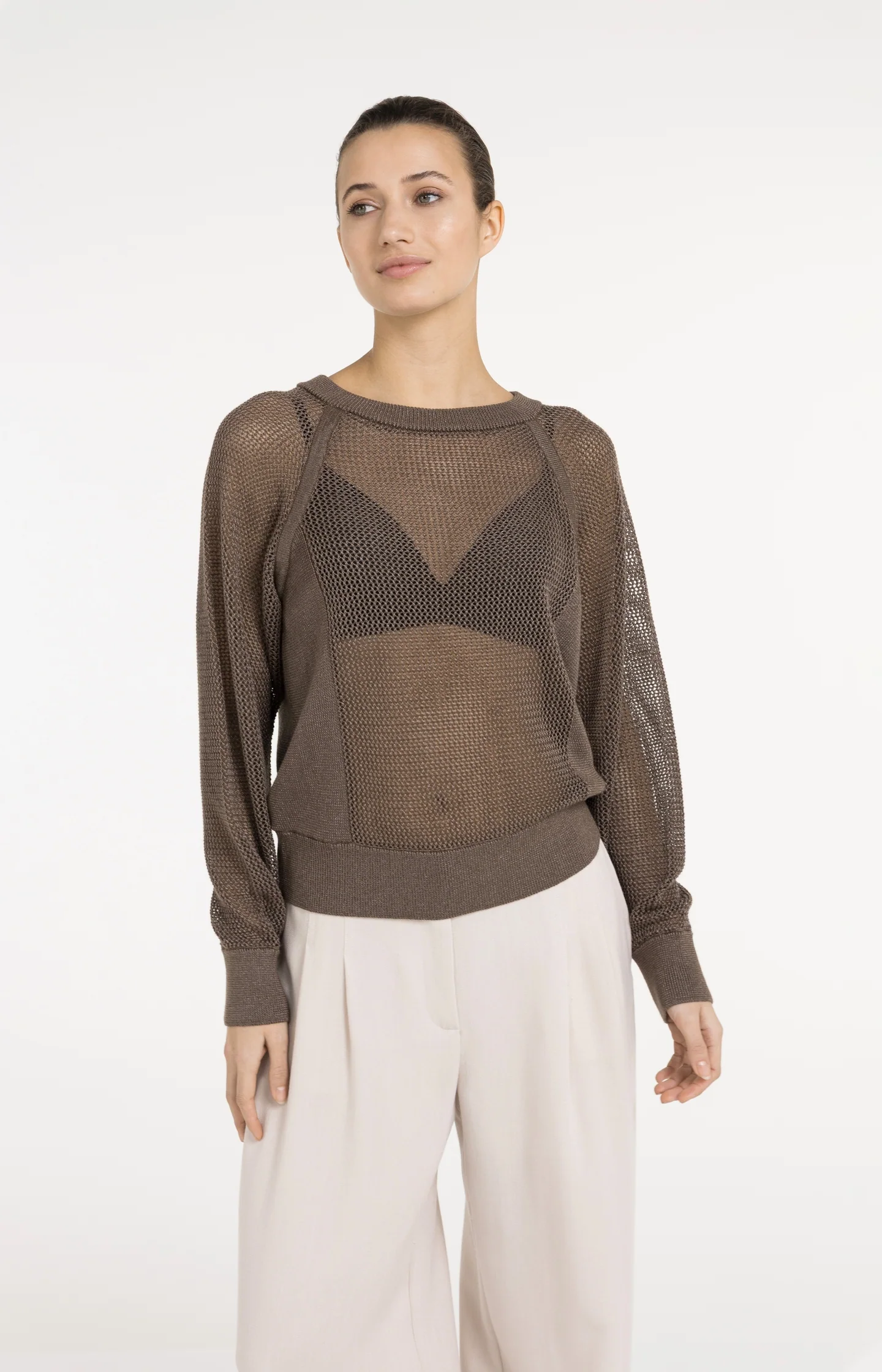 Mesh-stitch knitted sweater with raglan sleeves - Image 3