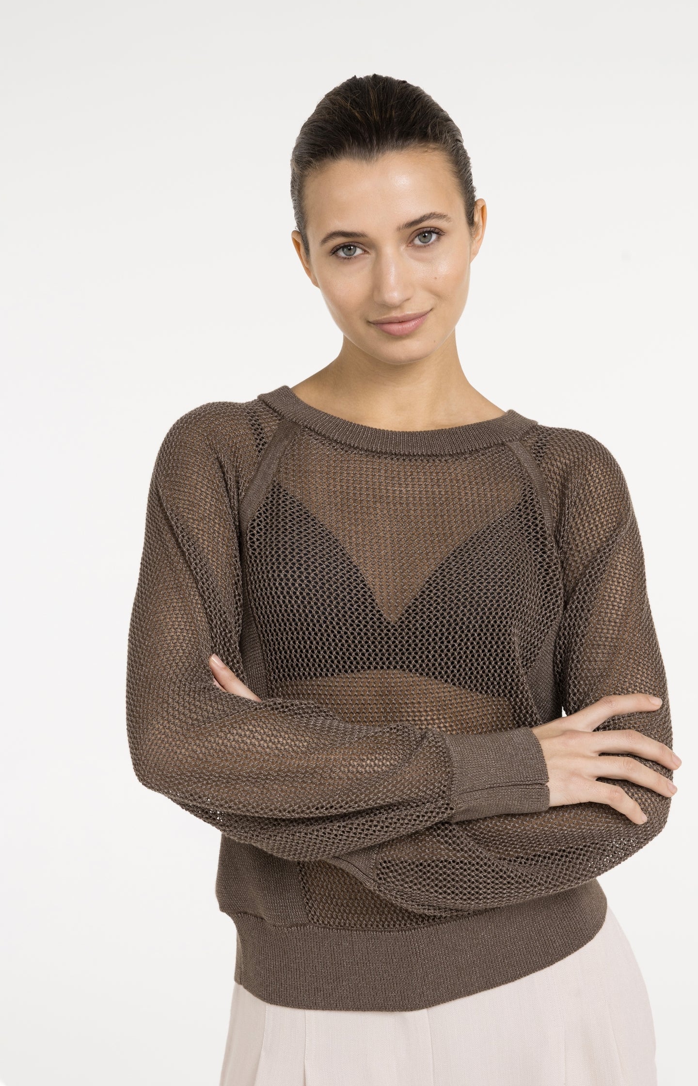 Mesh-stitch knitted sweater with raglan sleeves - Image 5