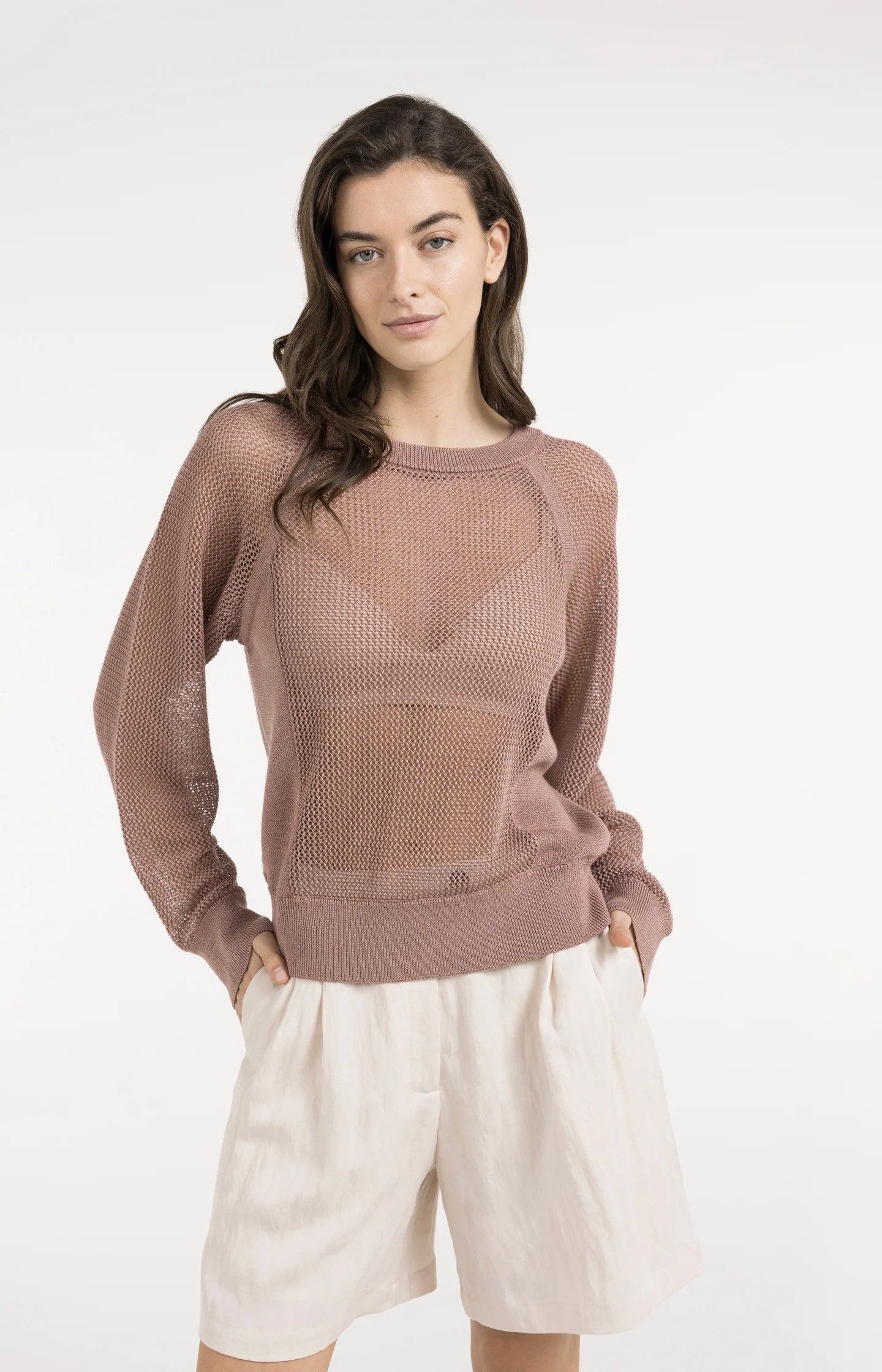 Mesh-stitch knitted sweater with raglan sleeves - Image 3