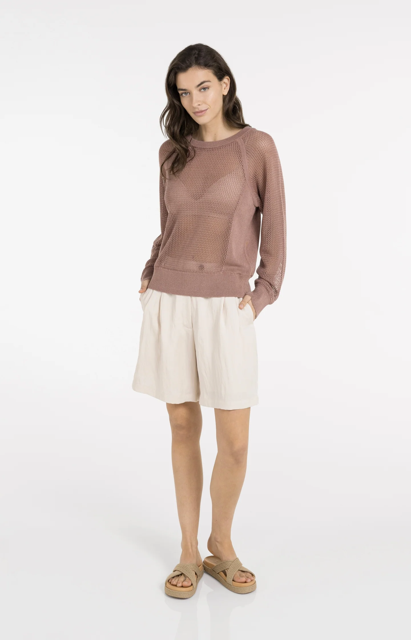 Mesh-stitch knitted sweater with raglan sleeves - Image 7