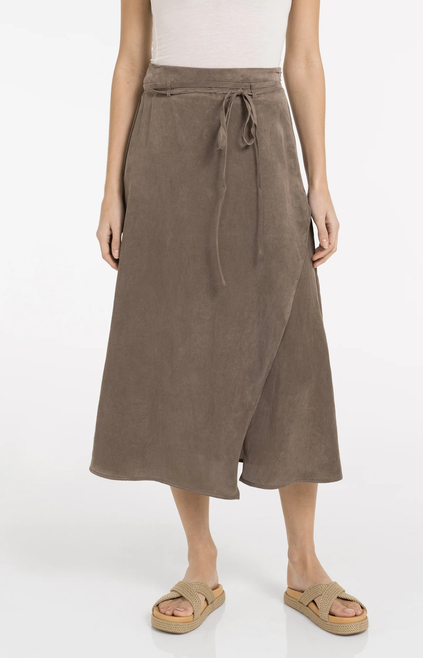 Midi skirt with wrap effect and tie belt - Image 3