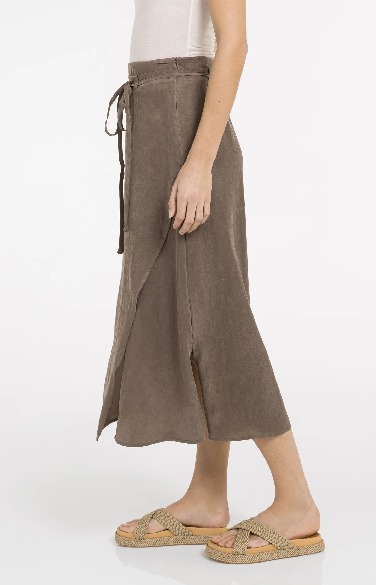 Midi skirt with wrap effect and tie belt - Image 4
