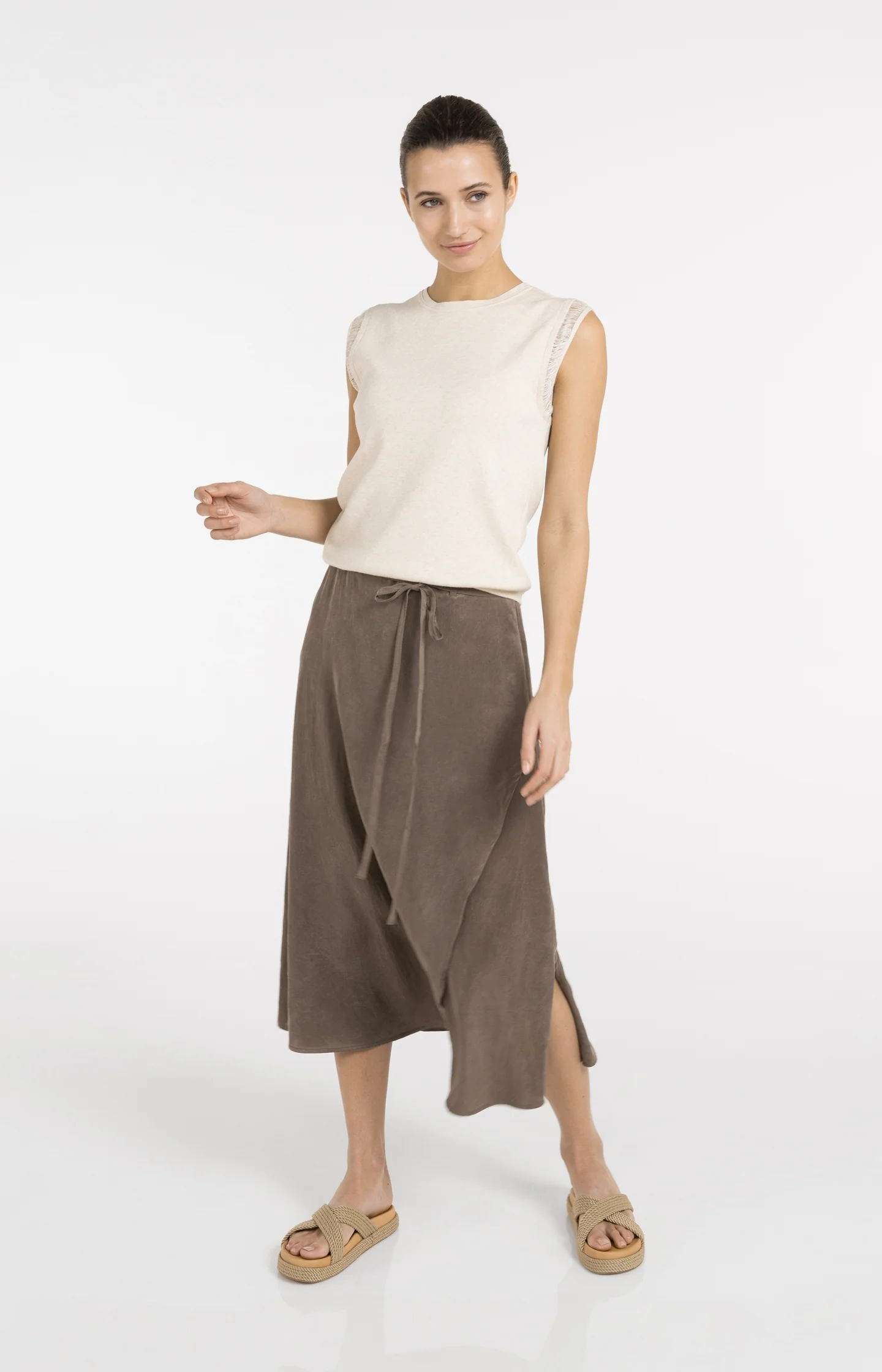 Midi skirt with wrap effect and tie belt - Image 8