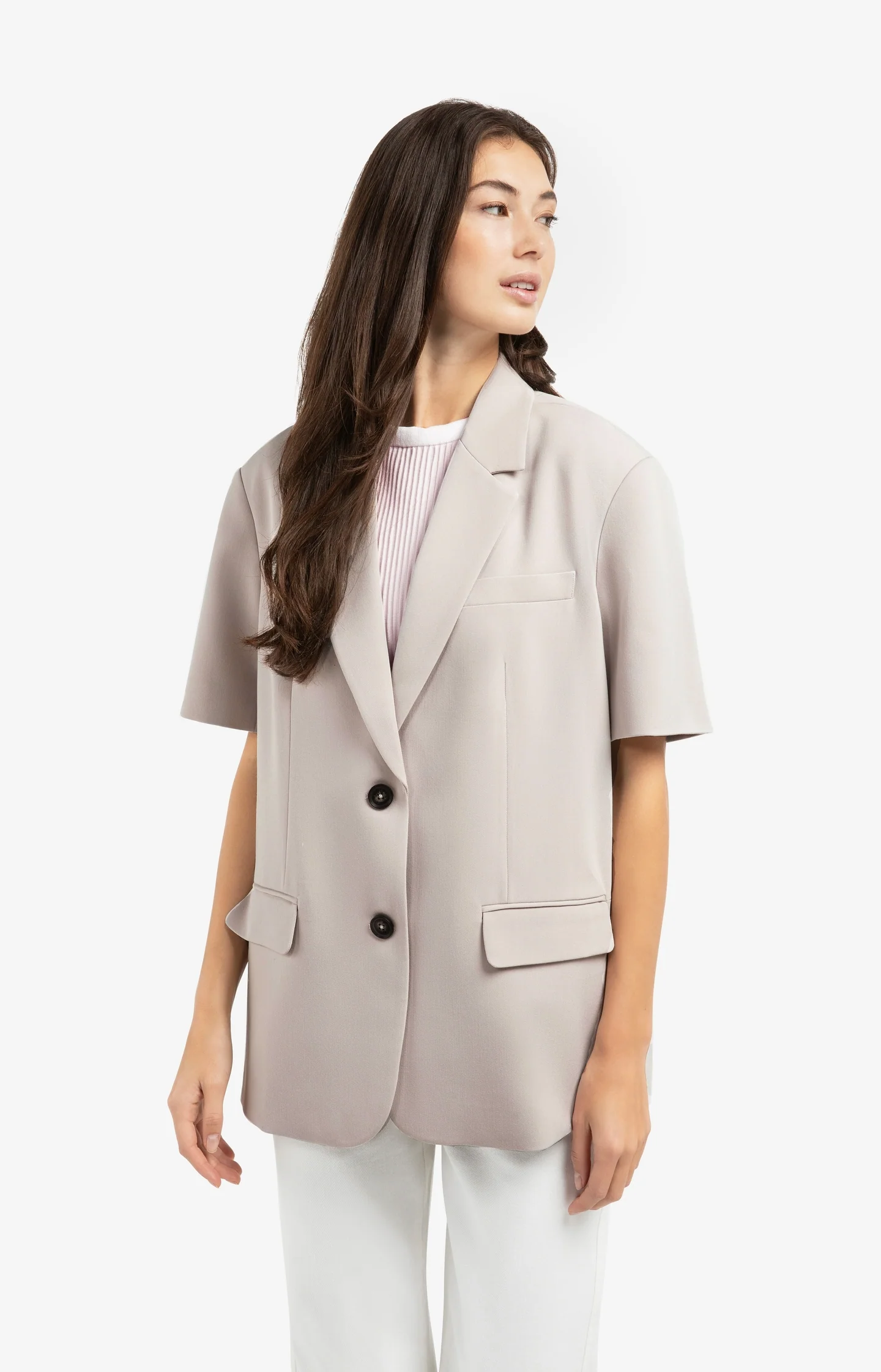 Oversized blazer with short sleeves and lapel collar - Grey - Image 3