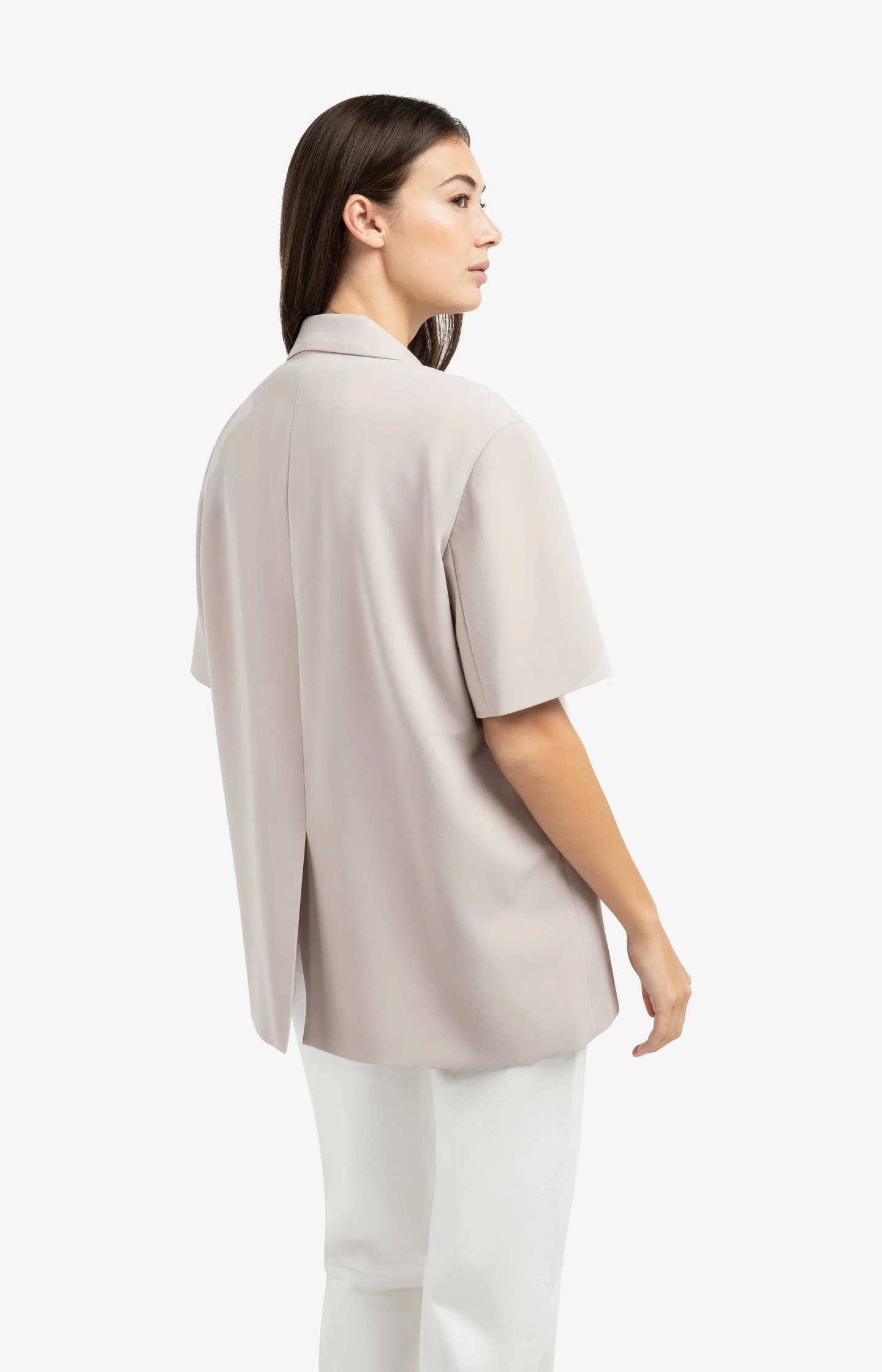 Oversized blazer with short sleeves and lapel collar - Grey - Image 4