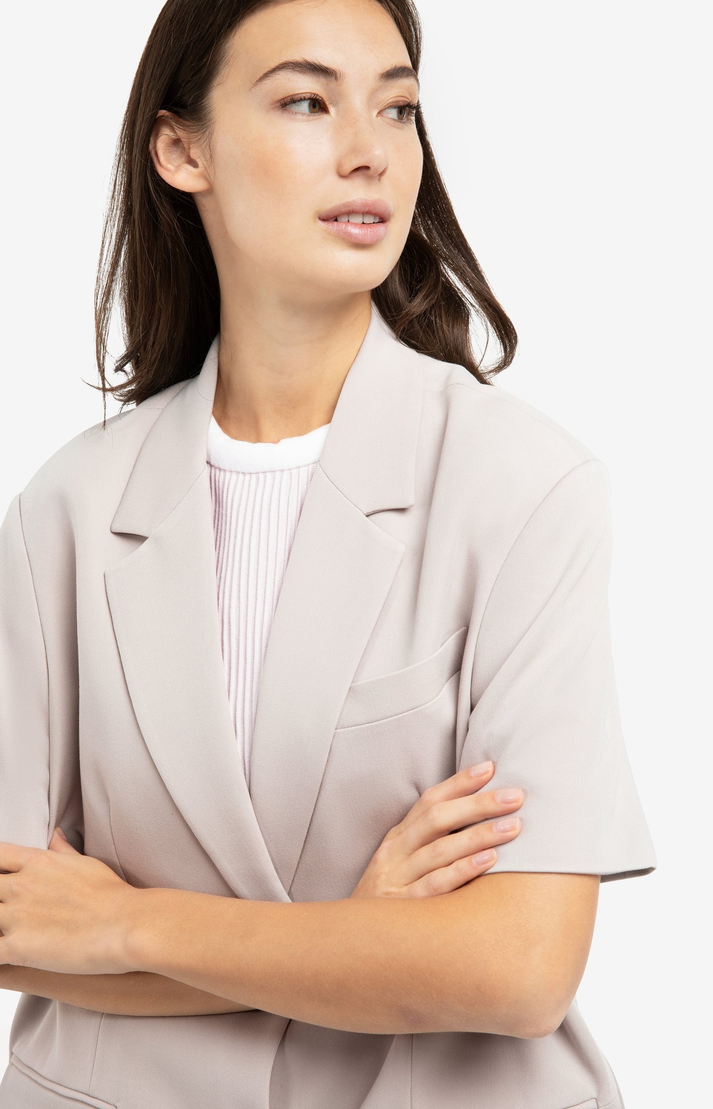 Oversized blazer with short sleeves and lapel collar - Grey - Image 5