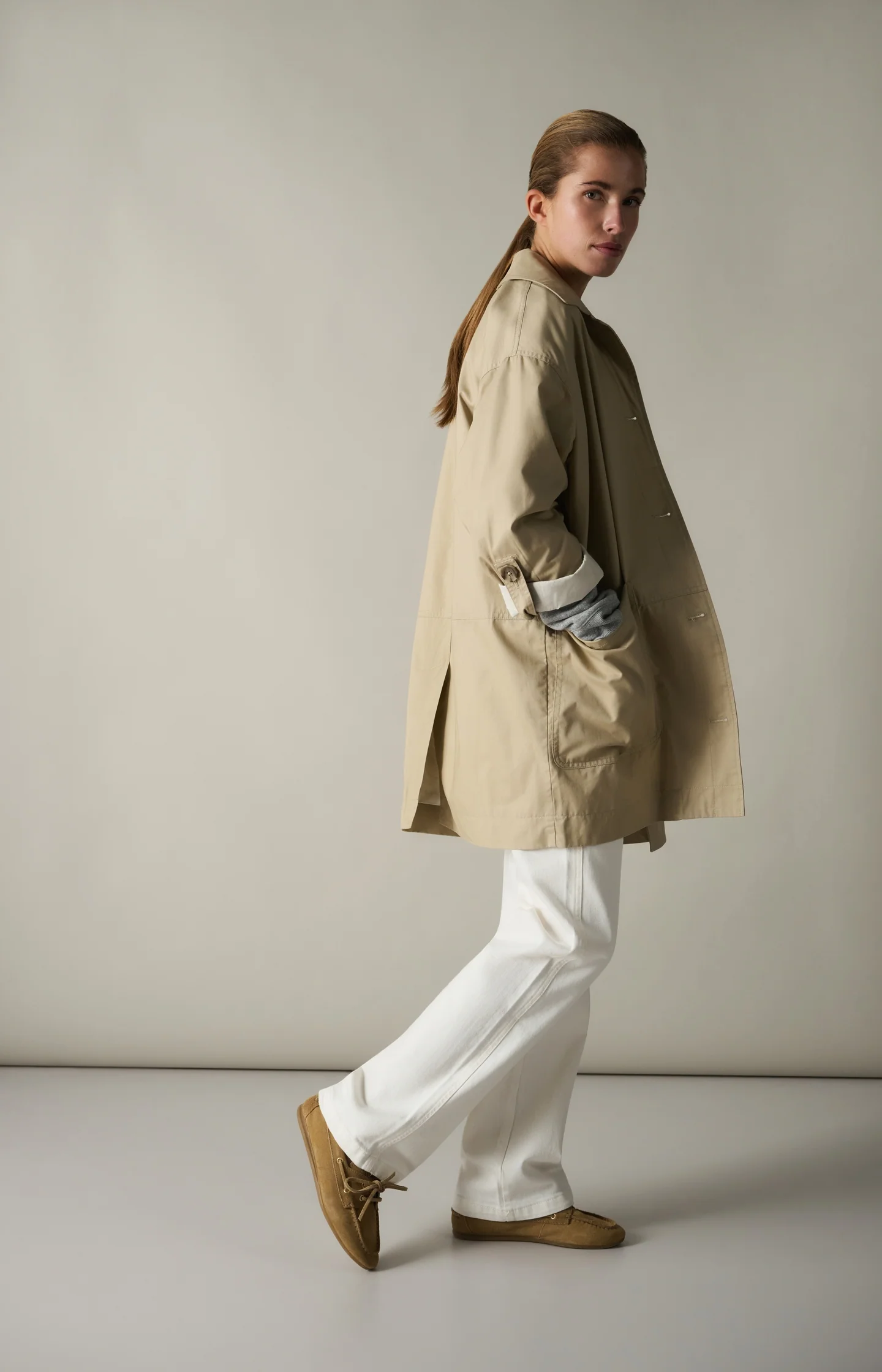 Oversized cotton jacket with buttons and patch pockets - Image 3