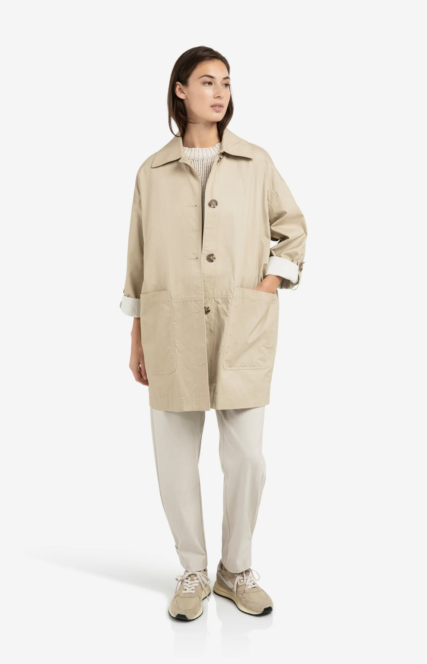 Oversized cotton jacket with buttons and patch pockets - Image 4