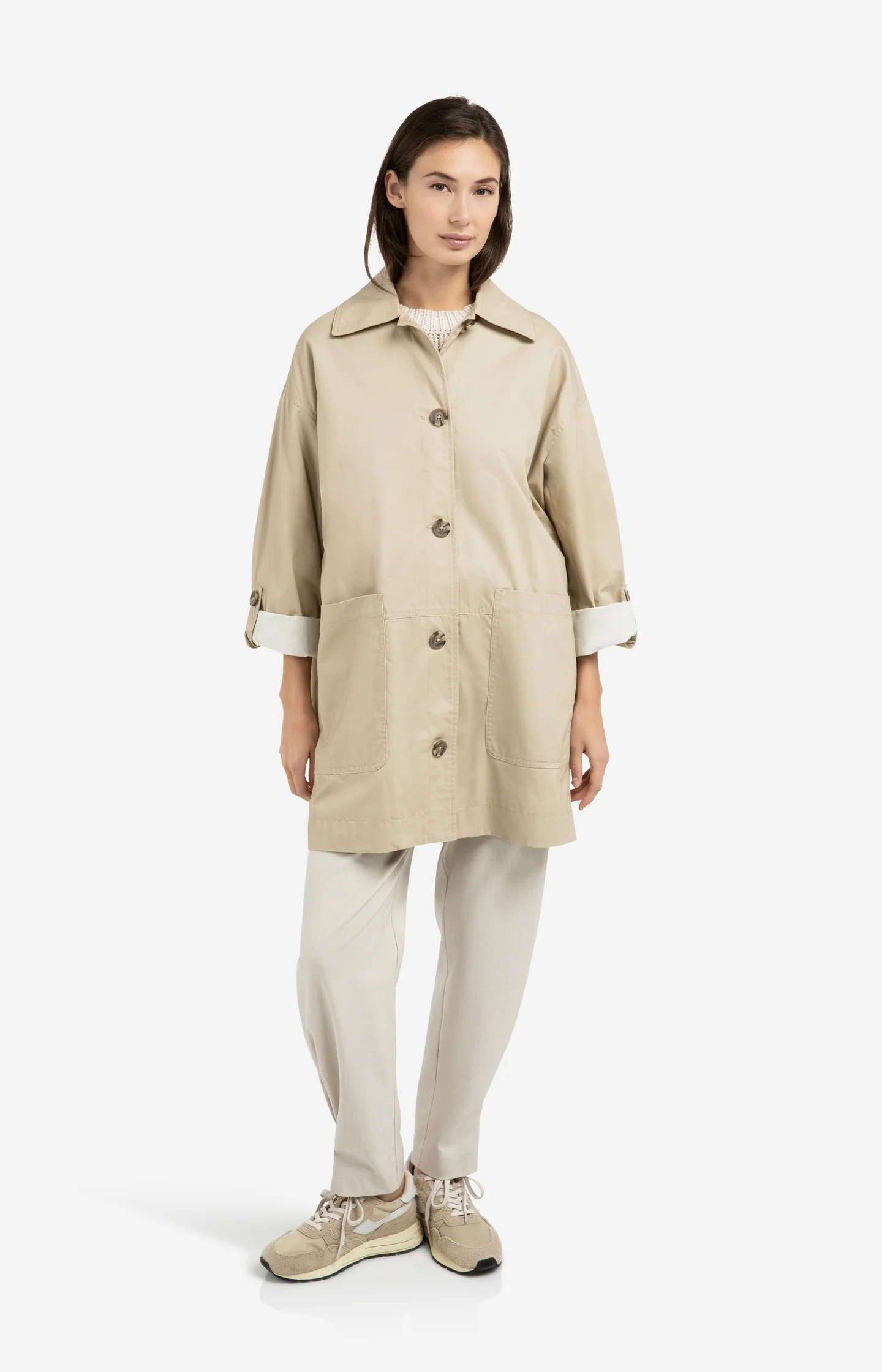 Oversized cotton jacket with buttons and patch pockets - Image 5