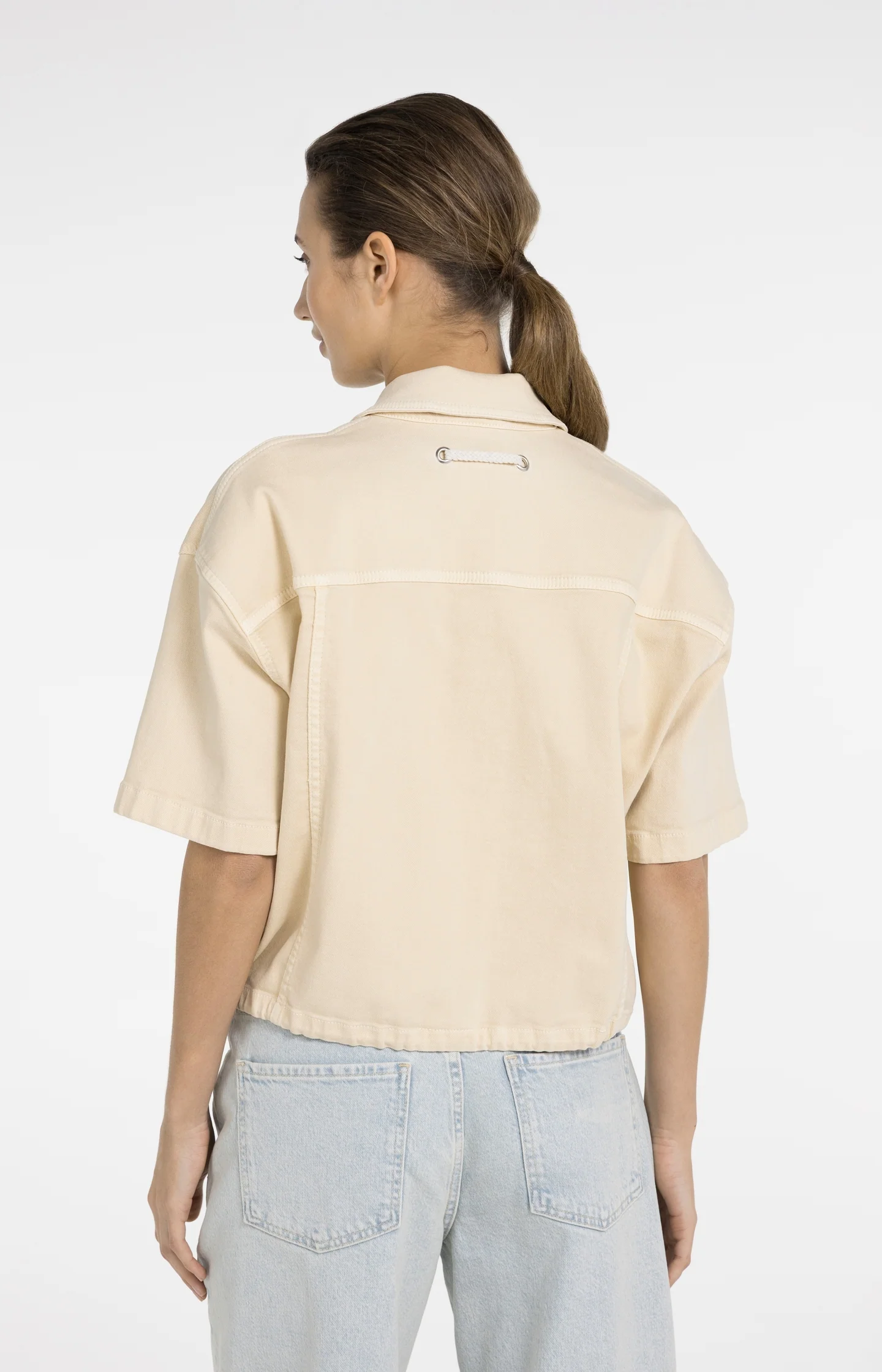 Oversized denim worker jacket with short sleeves - Image 5