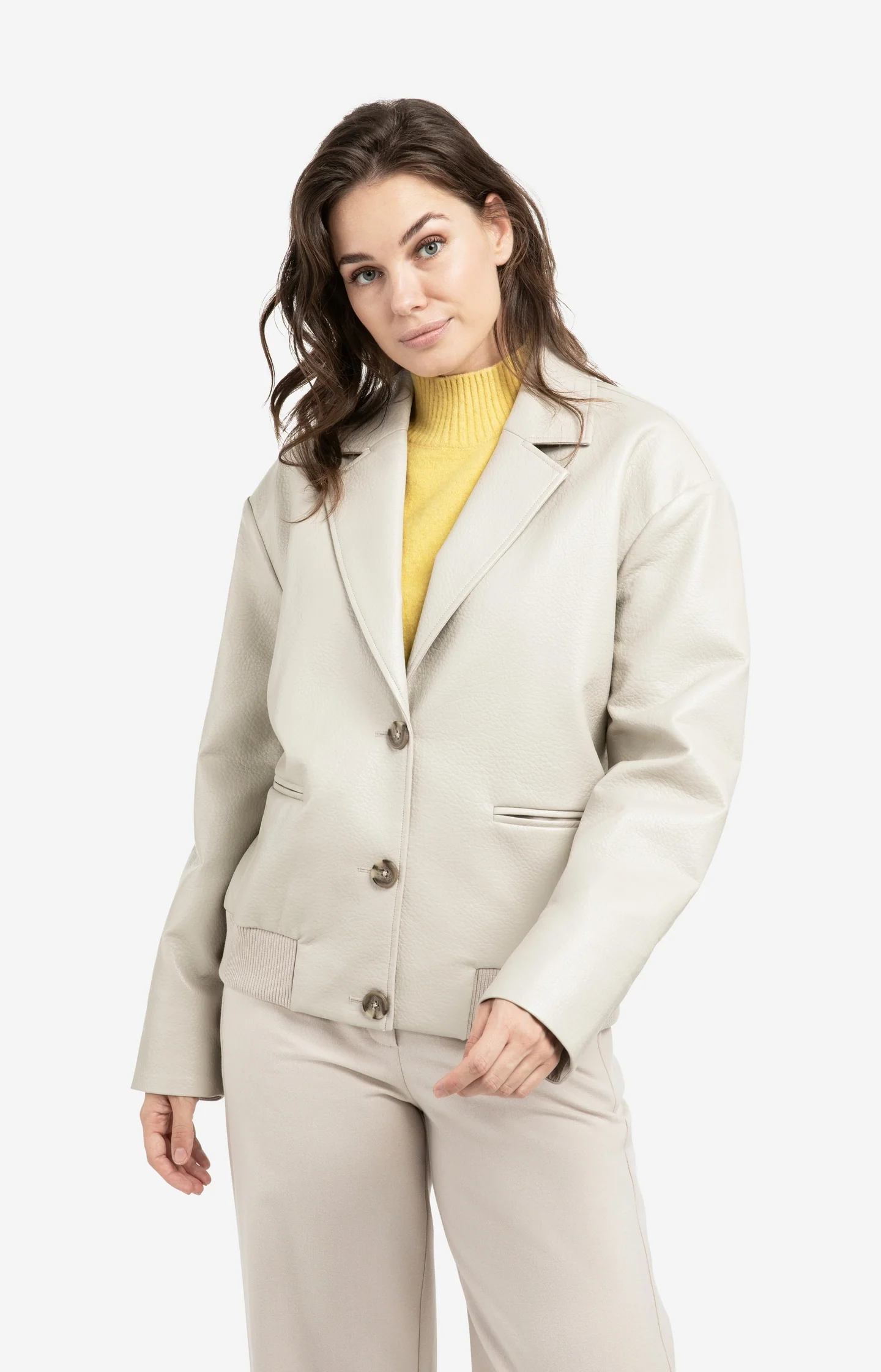 Oversized faux leather jacket with classic collar - Image 3