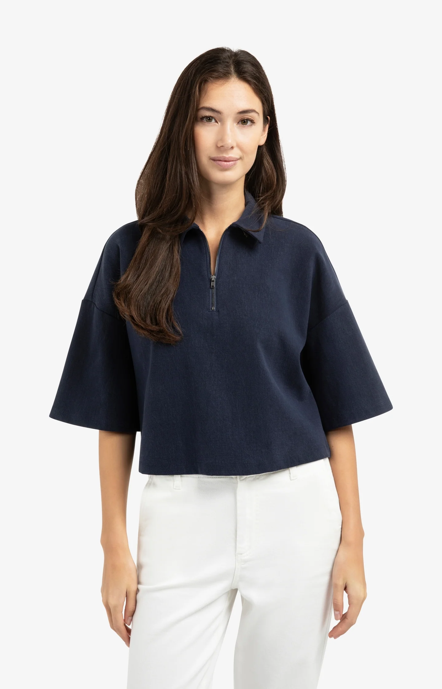 Polo top with half zip and short wide sleeves - Image 3