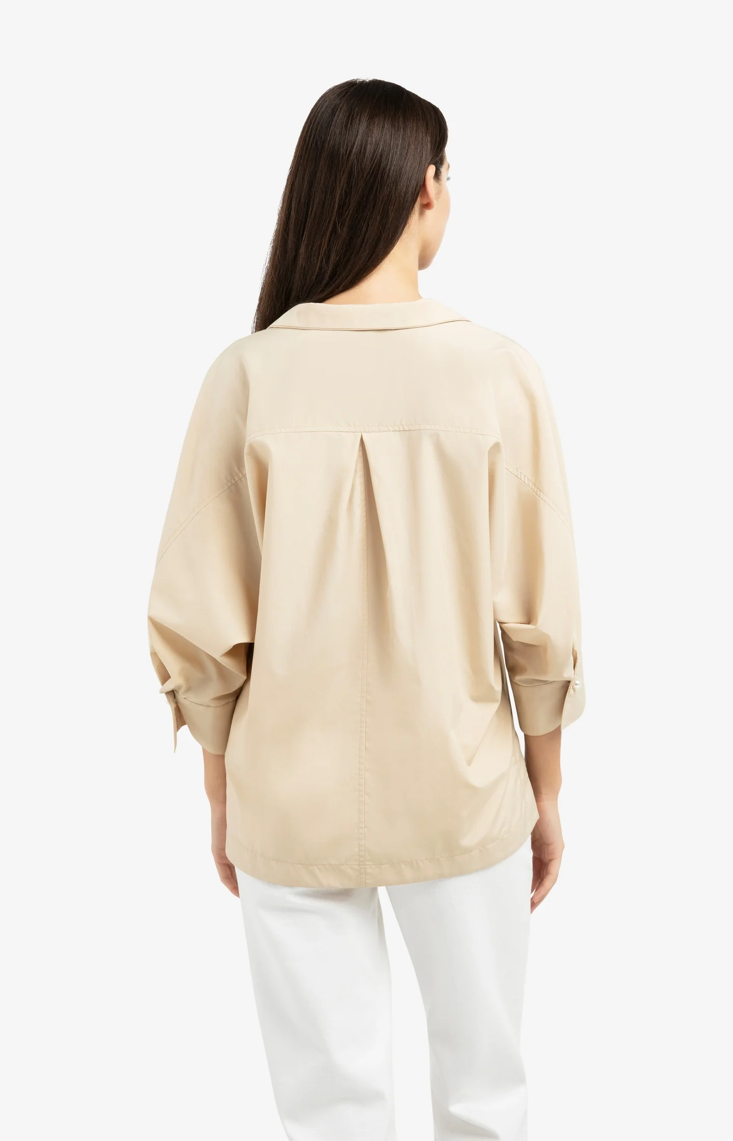 Poplin blouse with polo collar and pearl buttons - Image 4