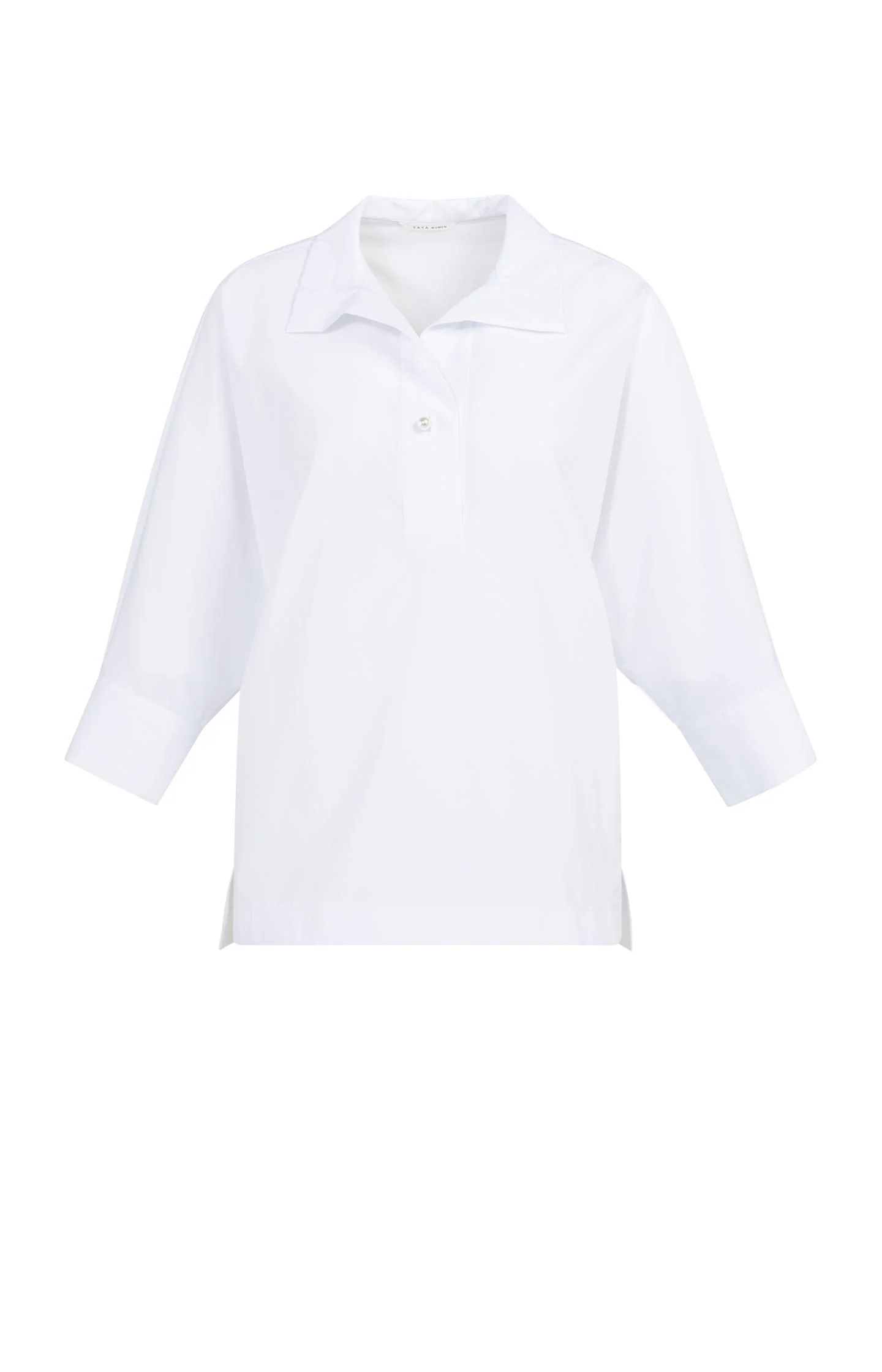Poplin blouse with polo collar and pearl buttons - Image 2