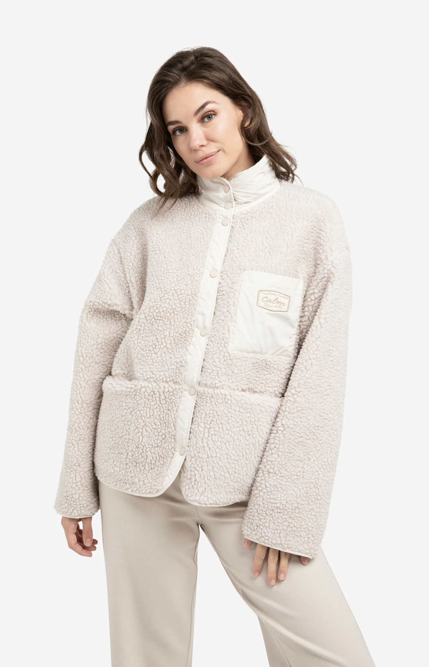 Reversible teddy jacket with nylon chest pocket - Image 3