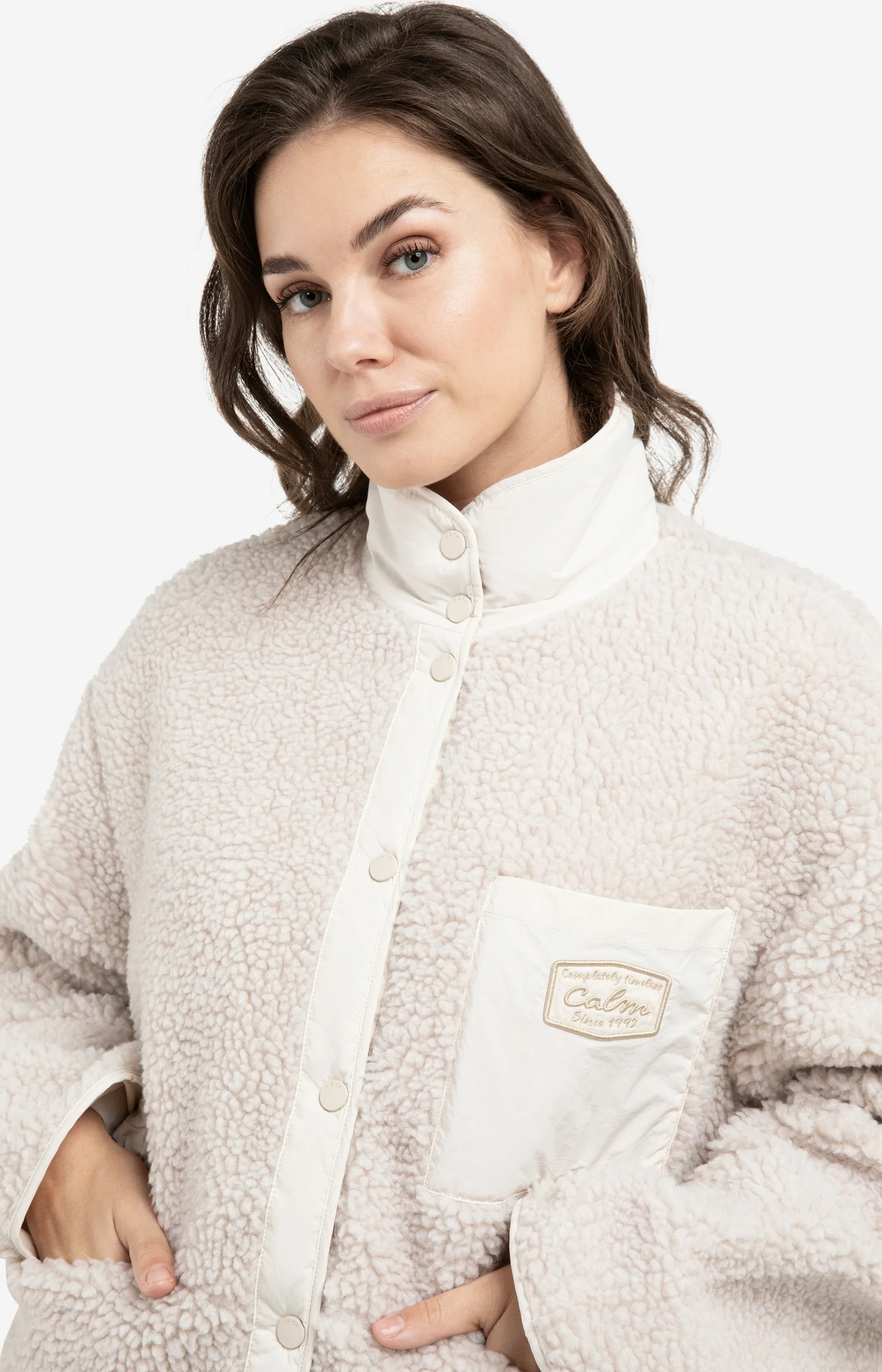 Reversible teddy jacket with nylon chest pocket - Image 7