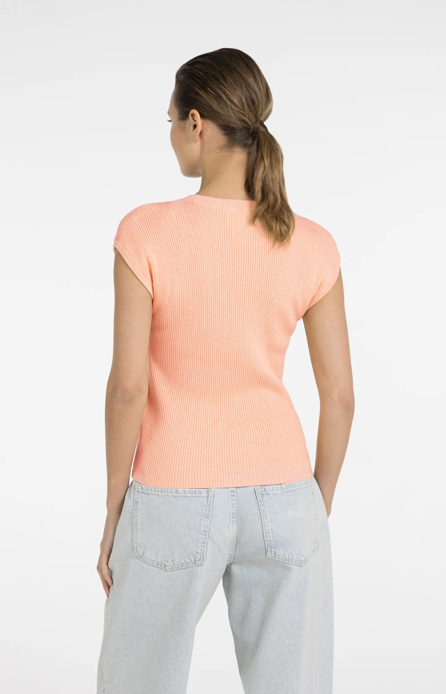 Ribbed knit top with deep round neckline - Image 3