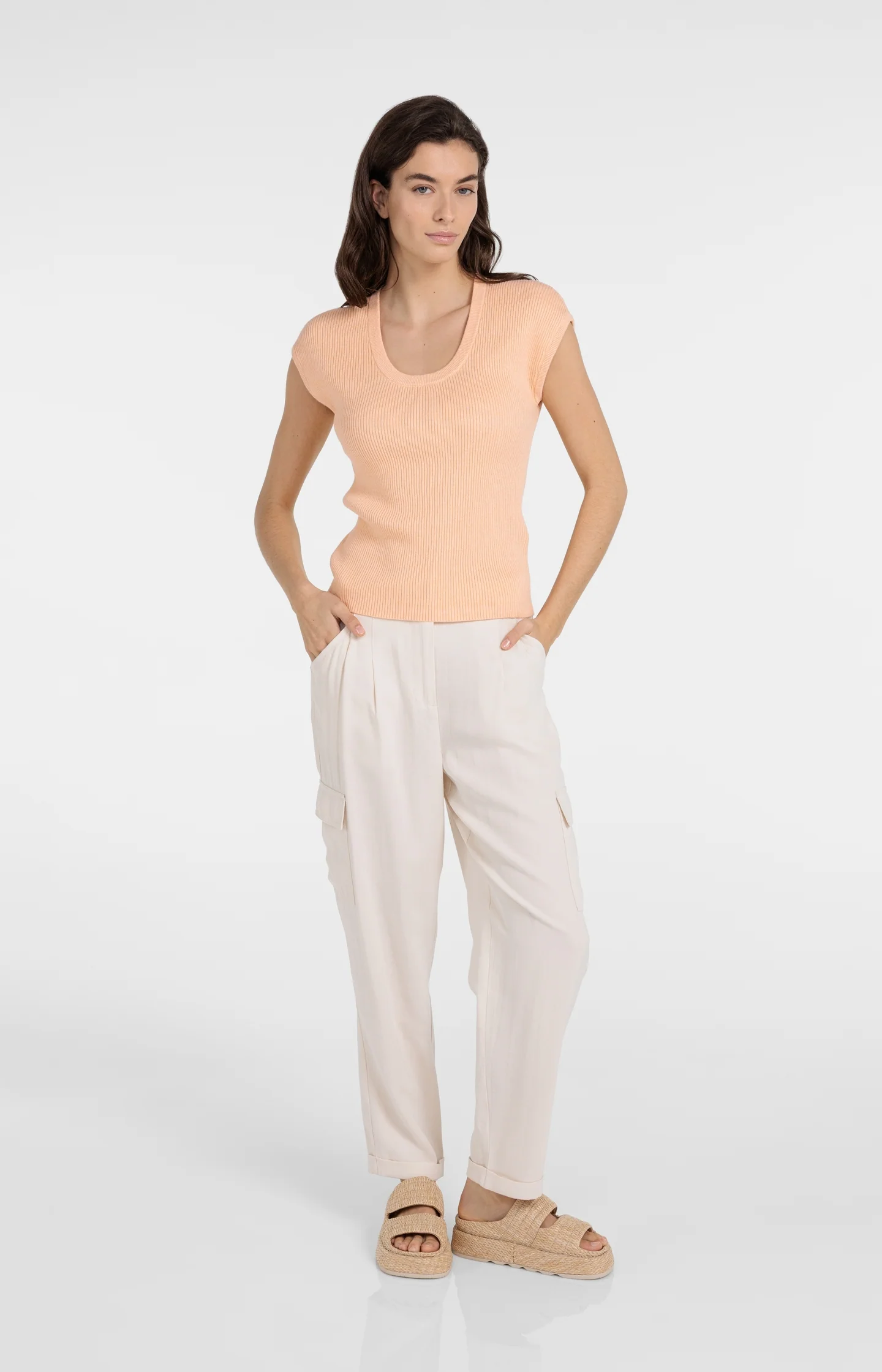 Ribbed knit top with deep round neckline - Image 5