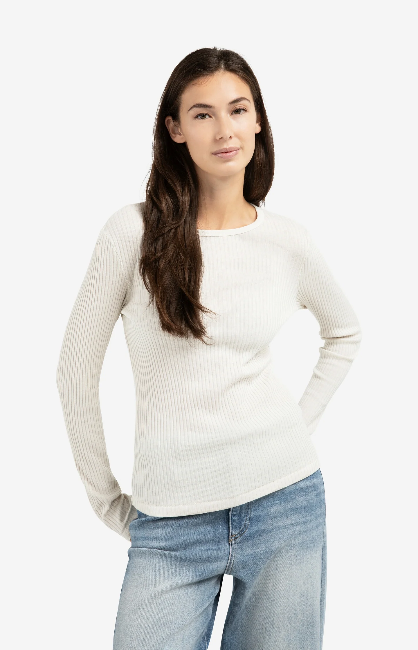 Ribbed long sleeve shirt with round neckline - Image 3