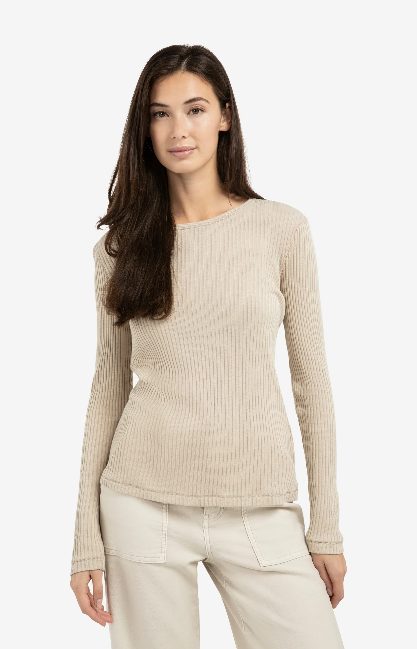 Ribbed long sleeve shirt with round neckline - Image 3