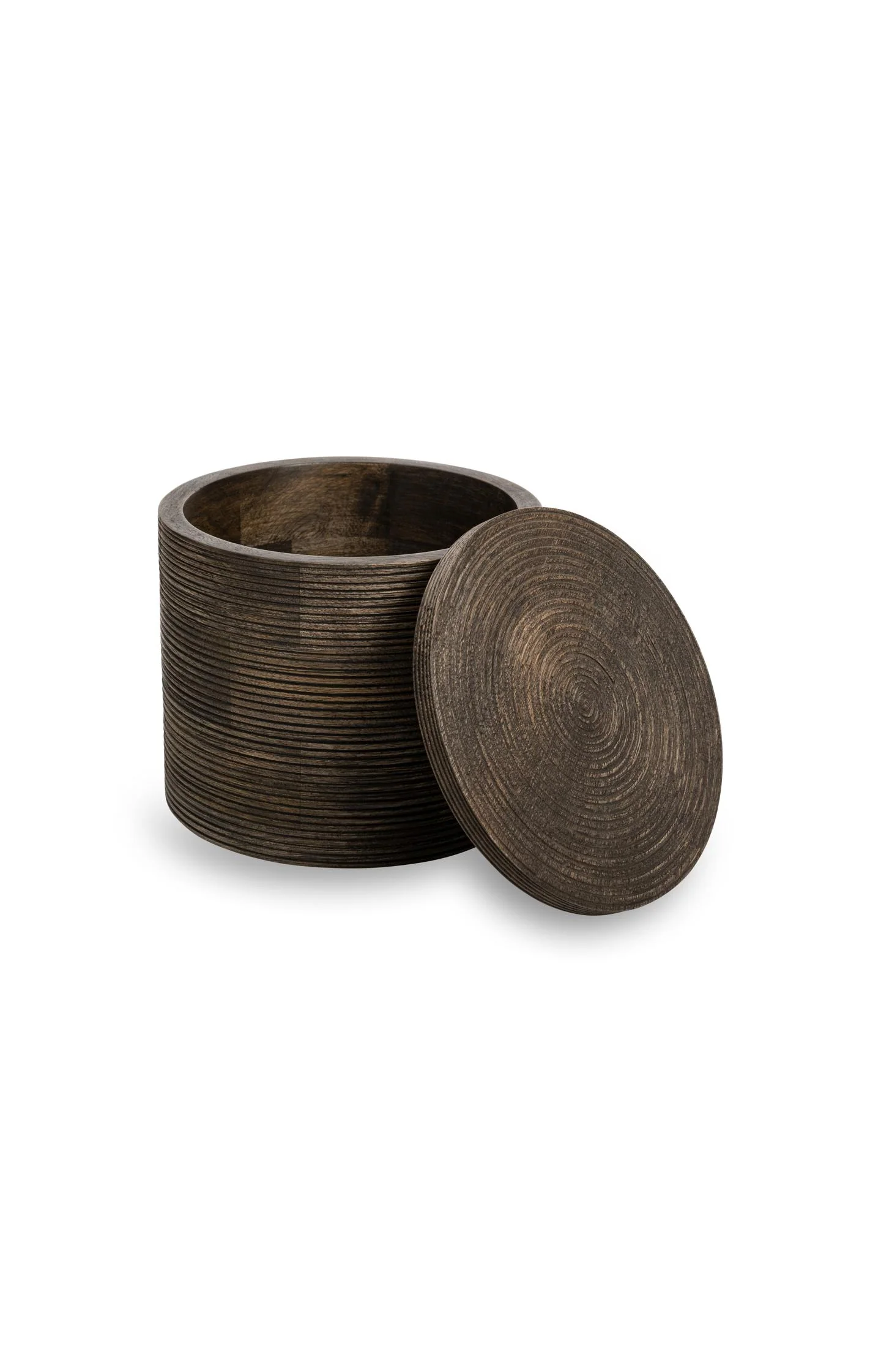 Ribbed mango wood storage jar - small - Image 3