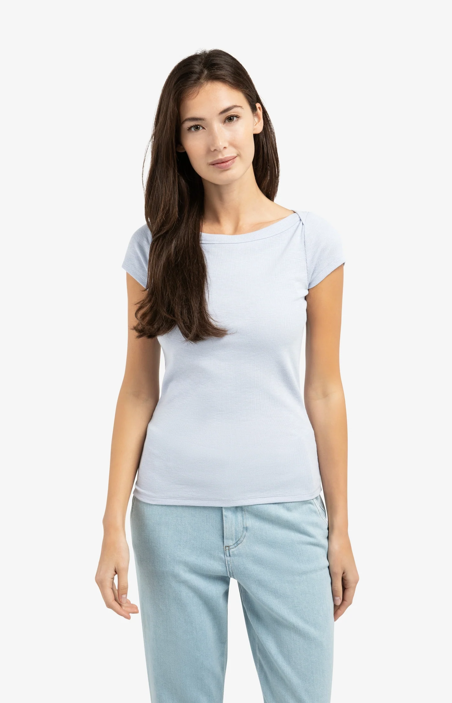 Ribbed top with boatneck and short sleeves - Image 3
