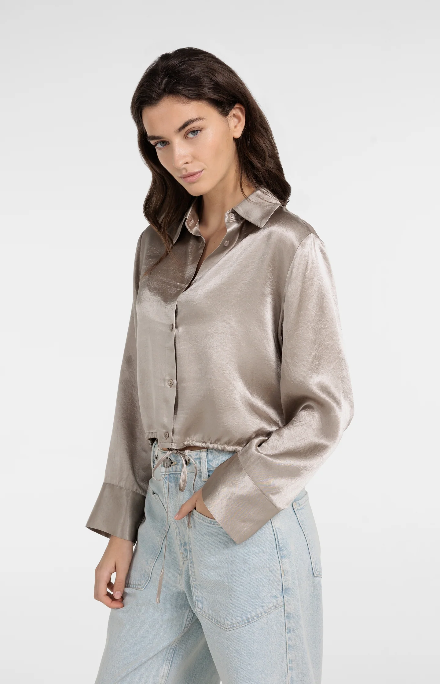 Satin blouse with drawstring hem