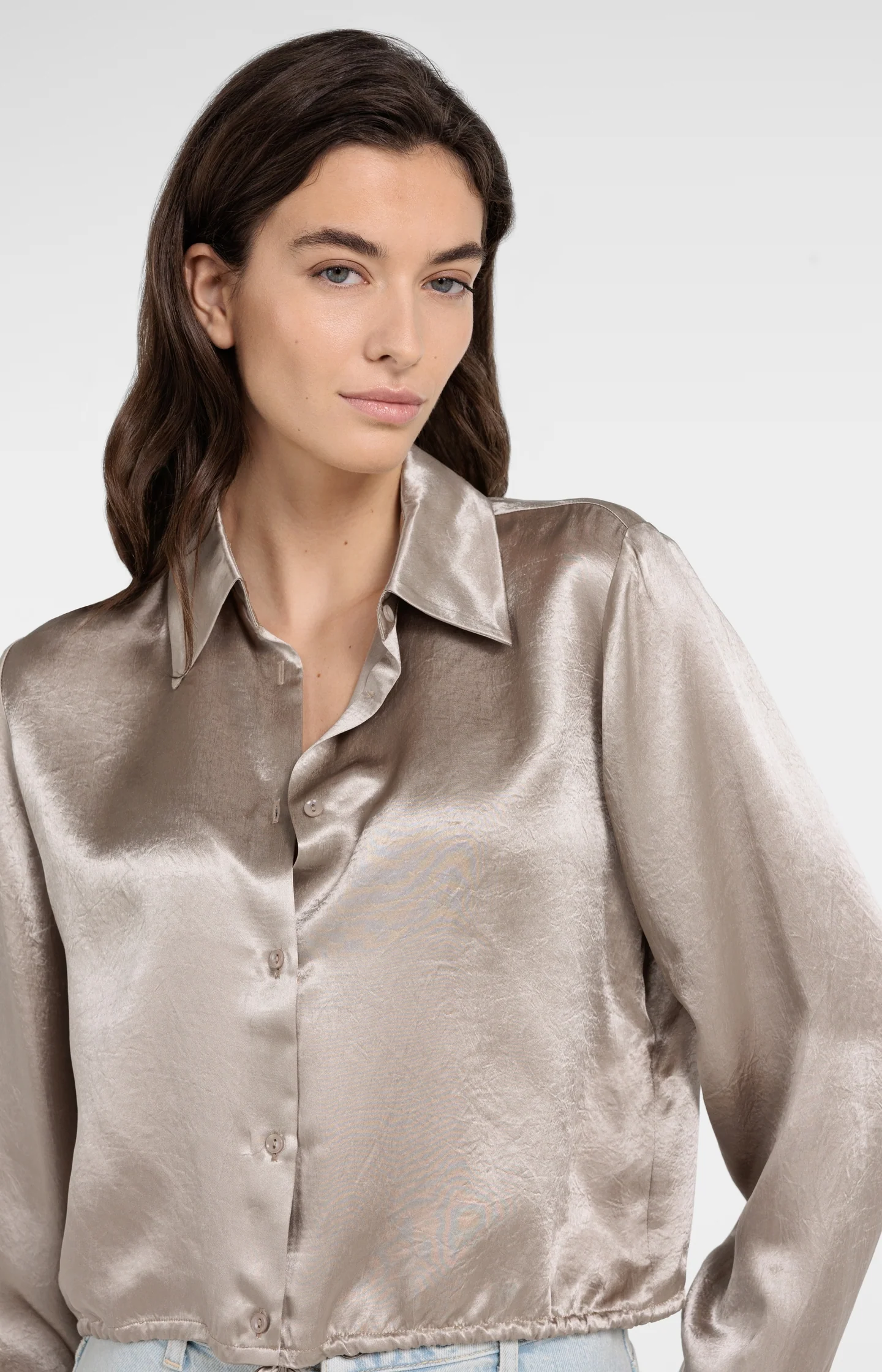 Satin blouse with drawstring hem - Image 4