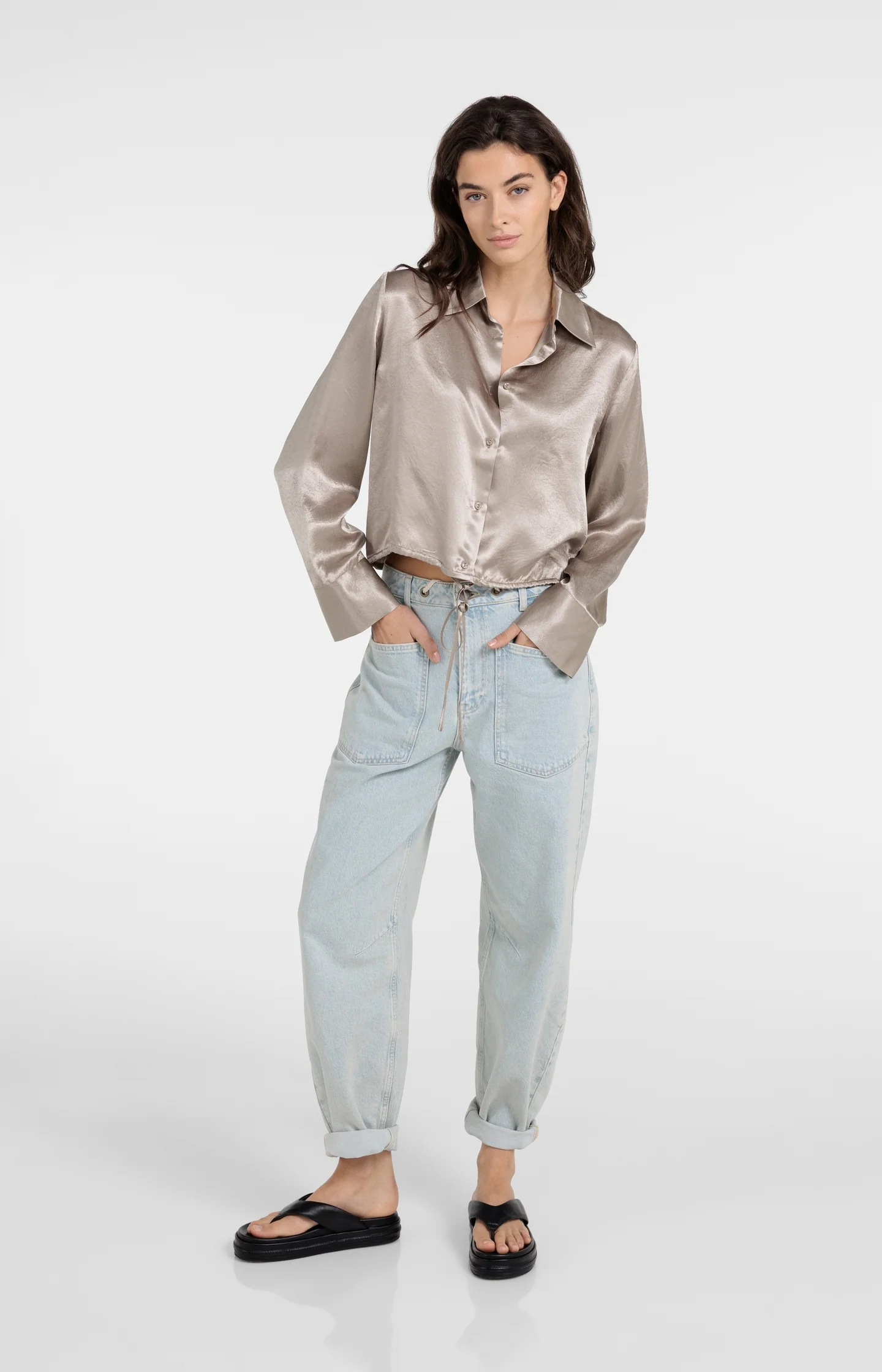 Satin blouse with drawstring hem - Image 5