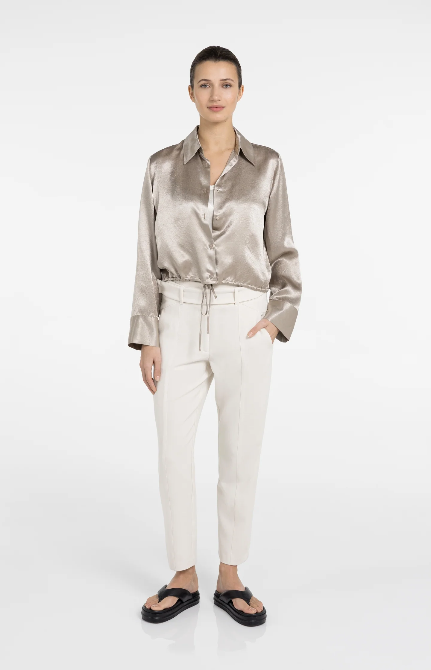 Satin blouse with drawstring hem - Image 6