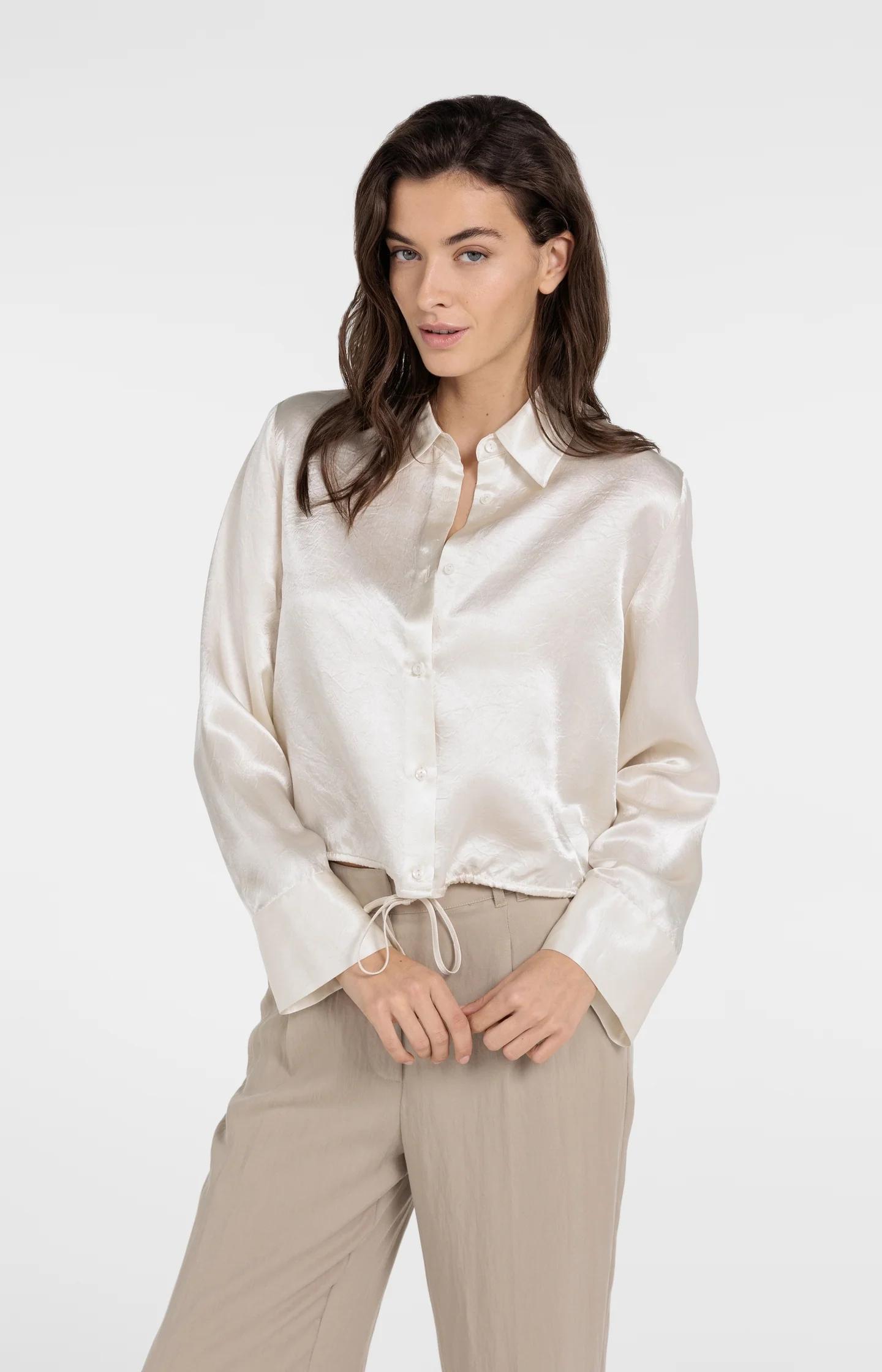 Satin blouse with drawstring hem