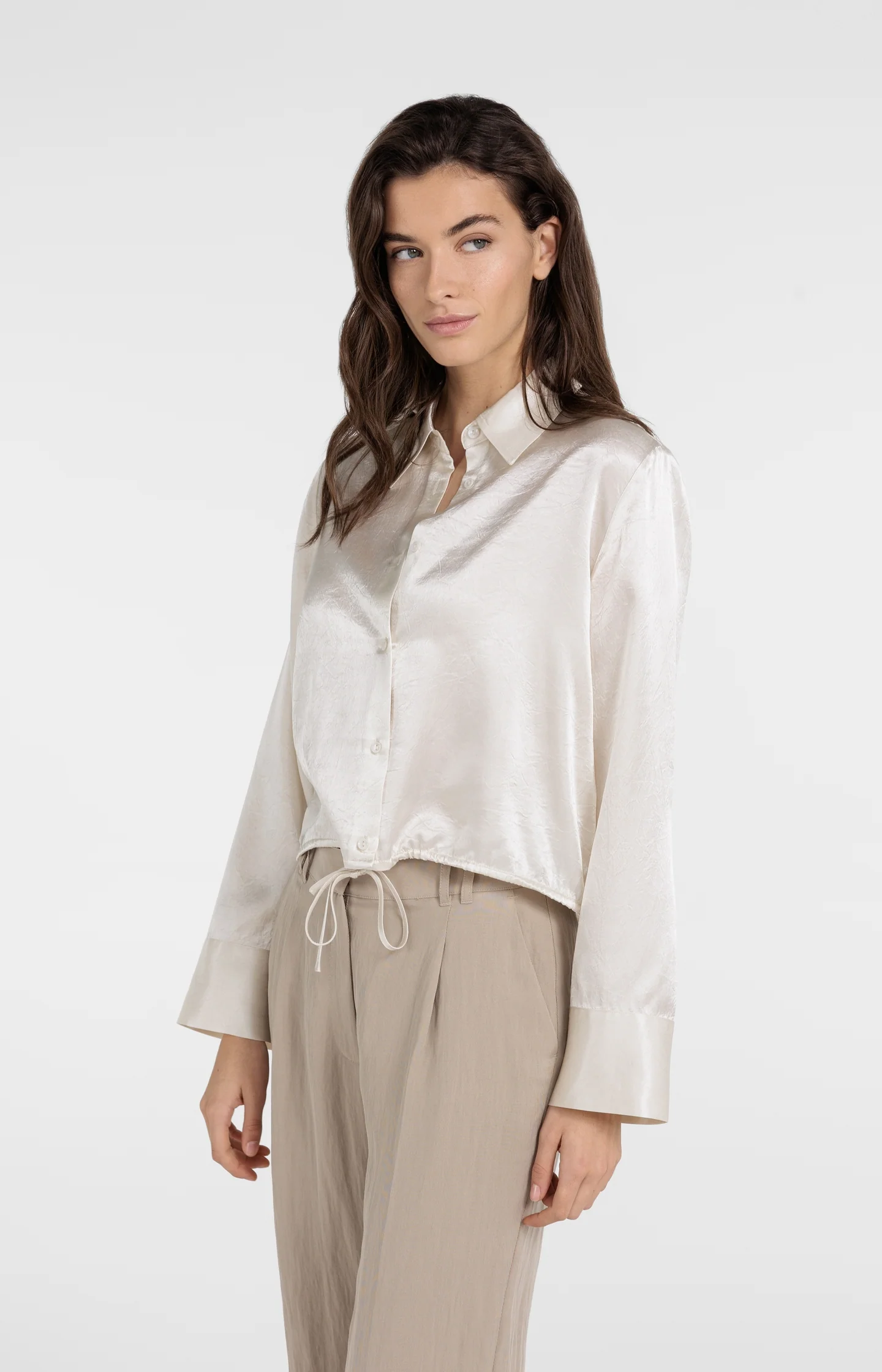 Satin blouse with drawstring hem - Image 3