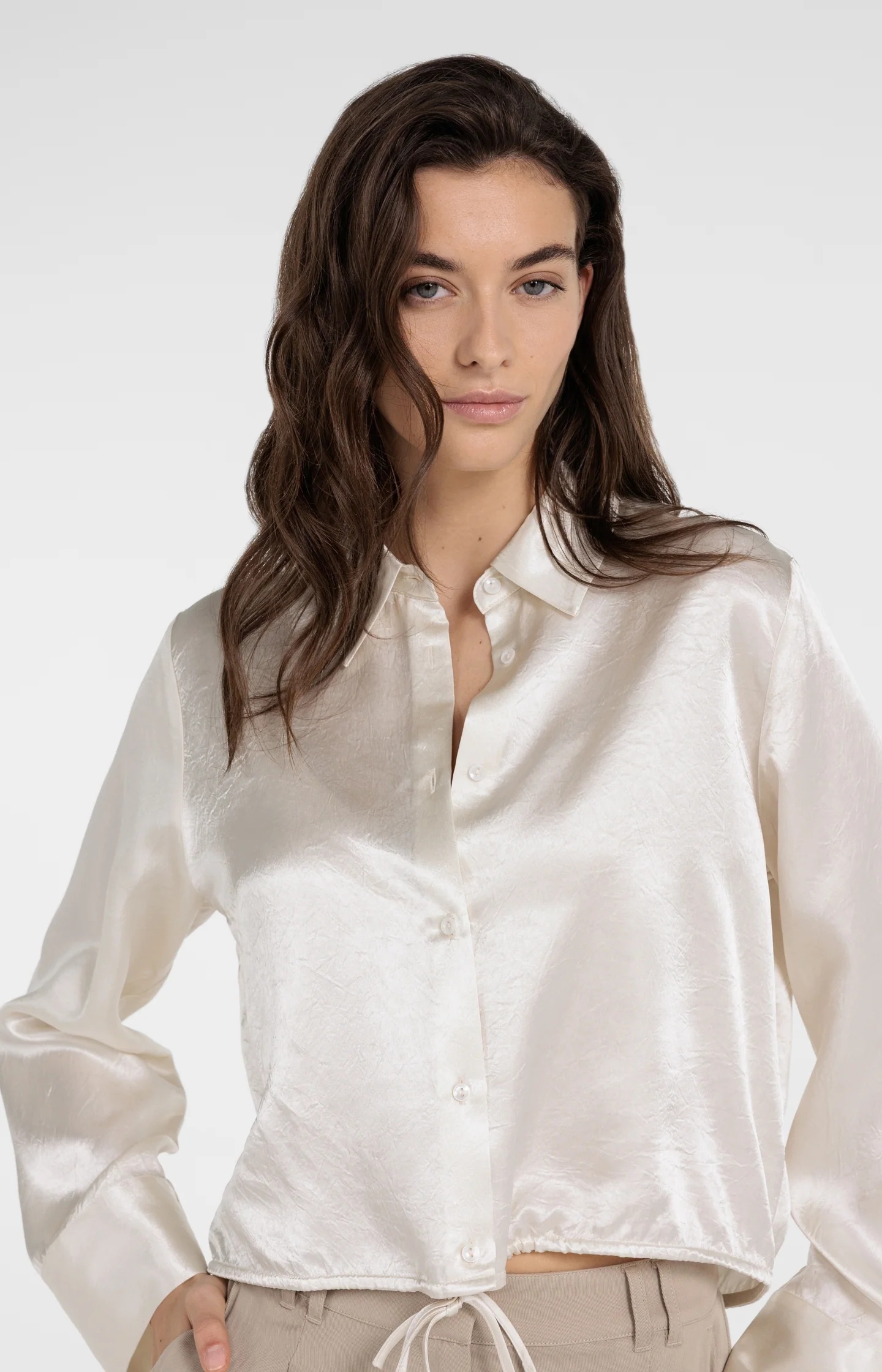 Satin blouse with drawstring hem - Image 5