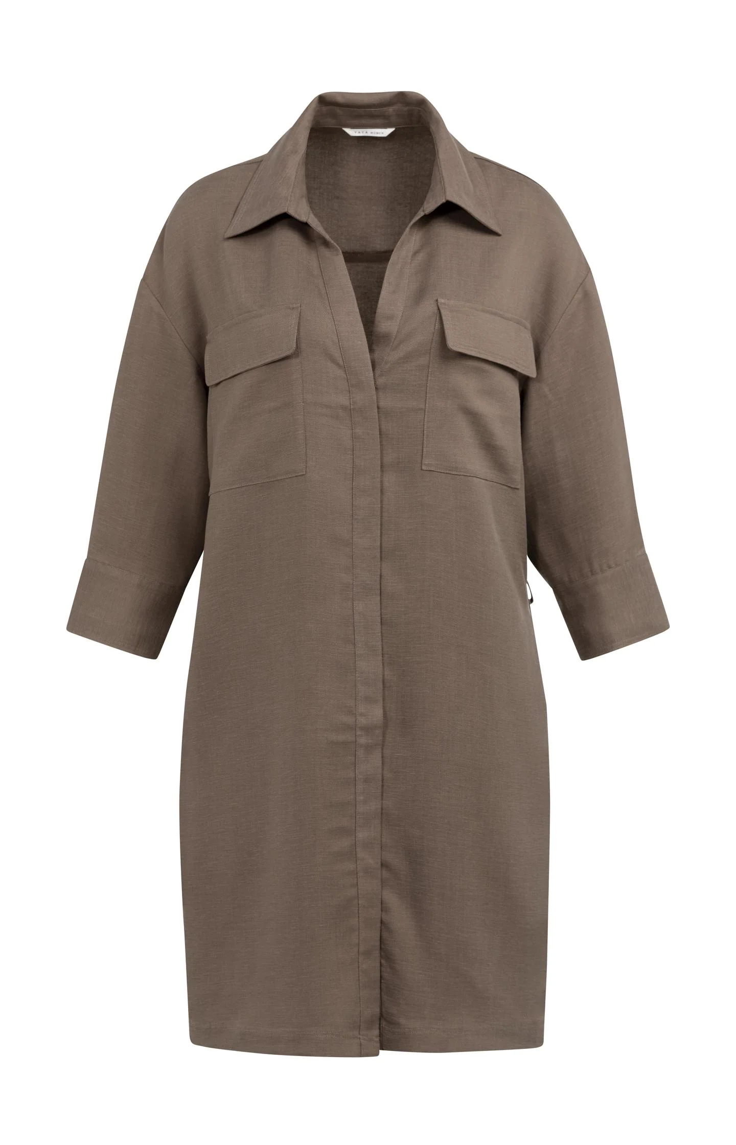 Short linen dress with belt and chest pockets - Image 6