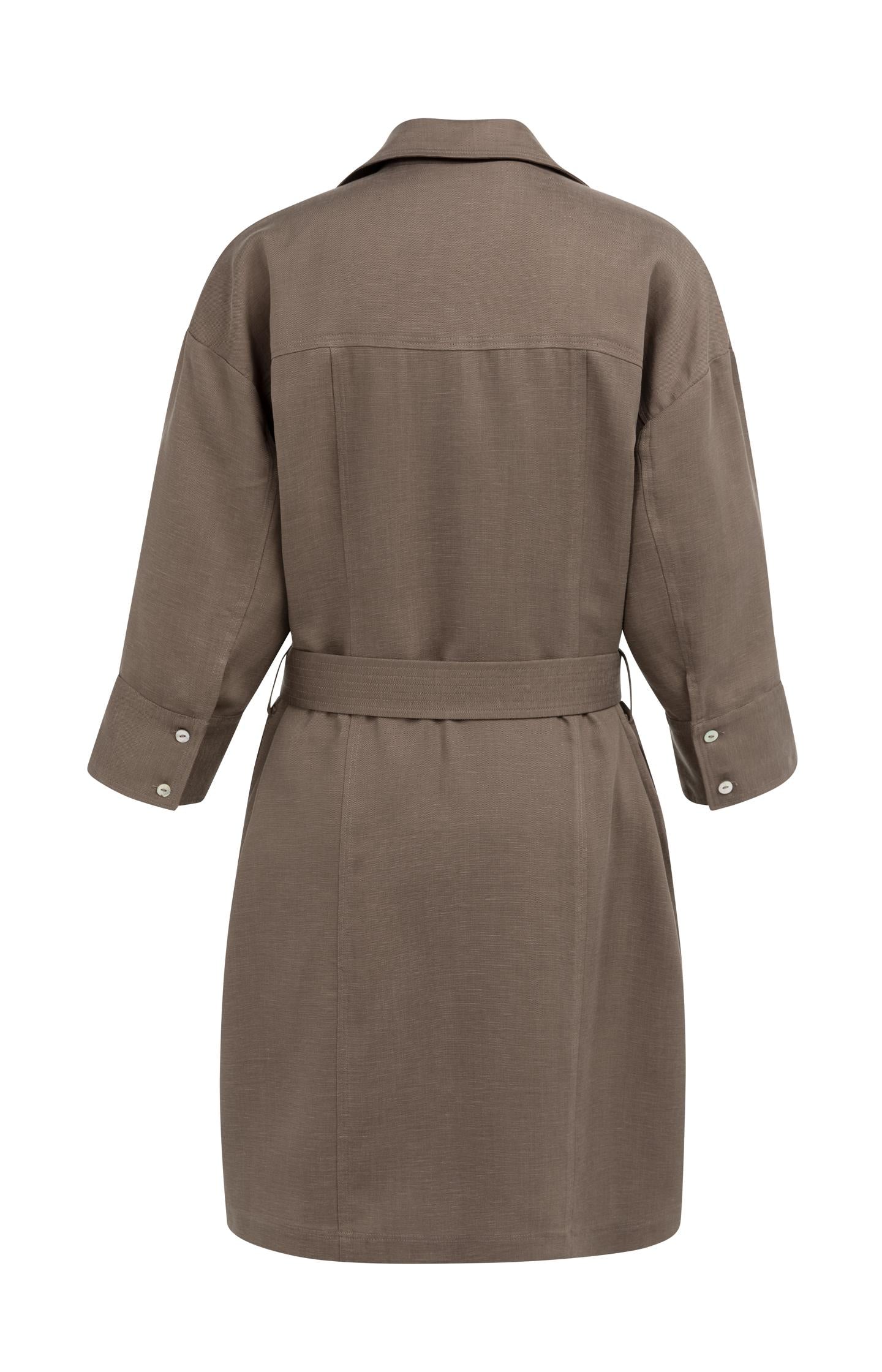 Short linen dress with belt and chest pockets - Image 7