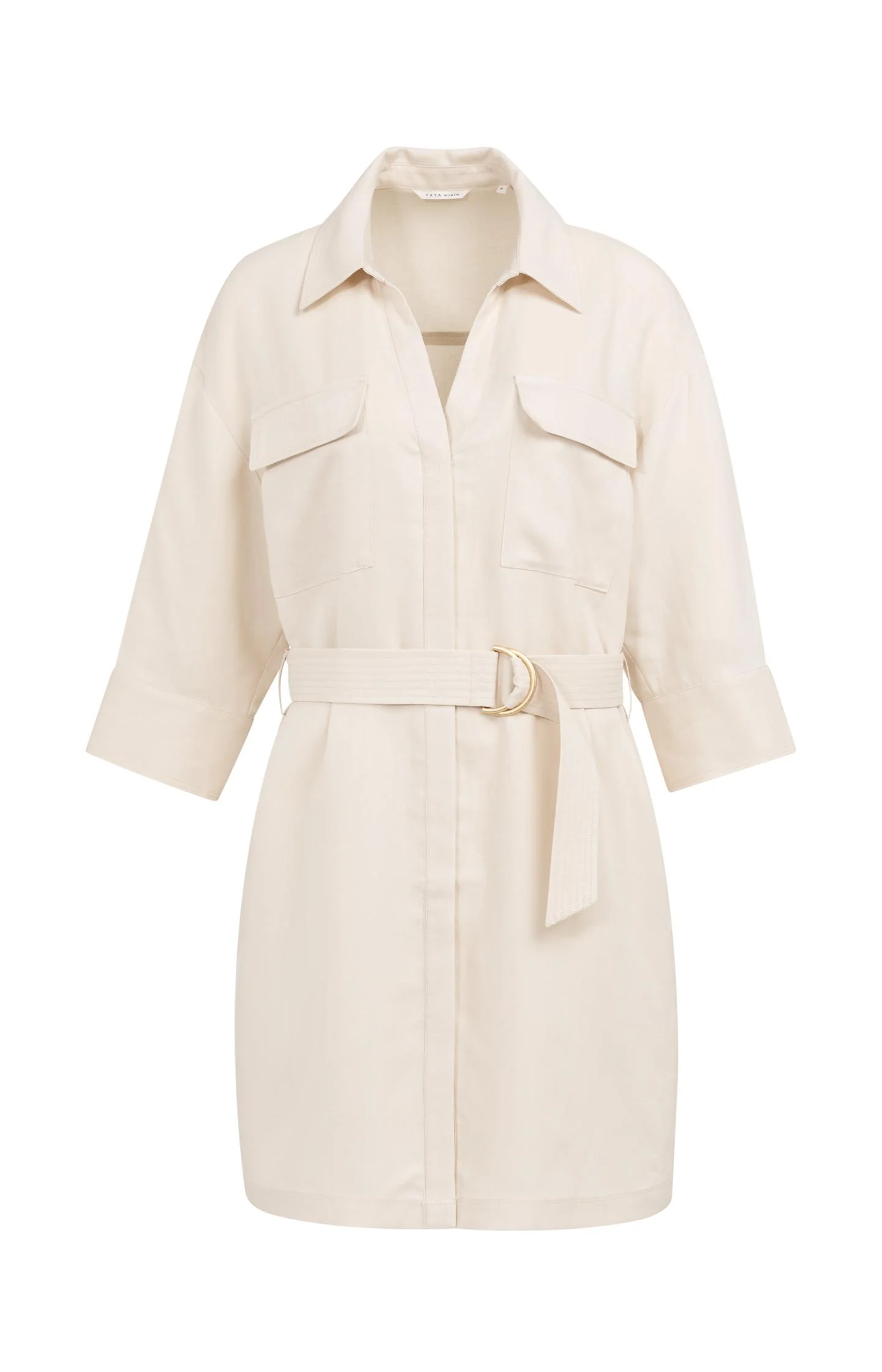 Short linen dress with belt and chest pockets - Image 2