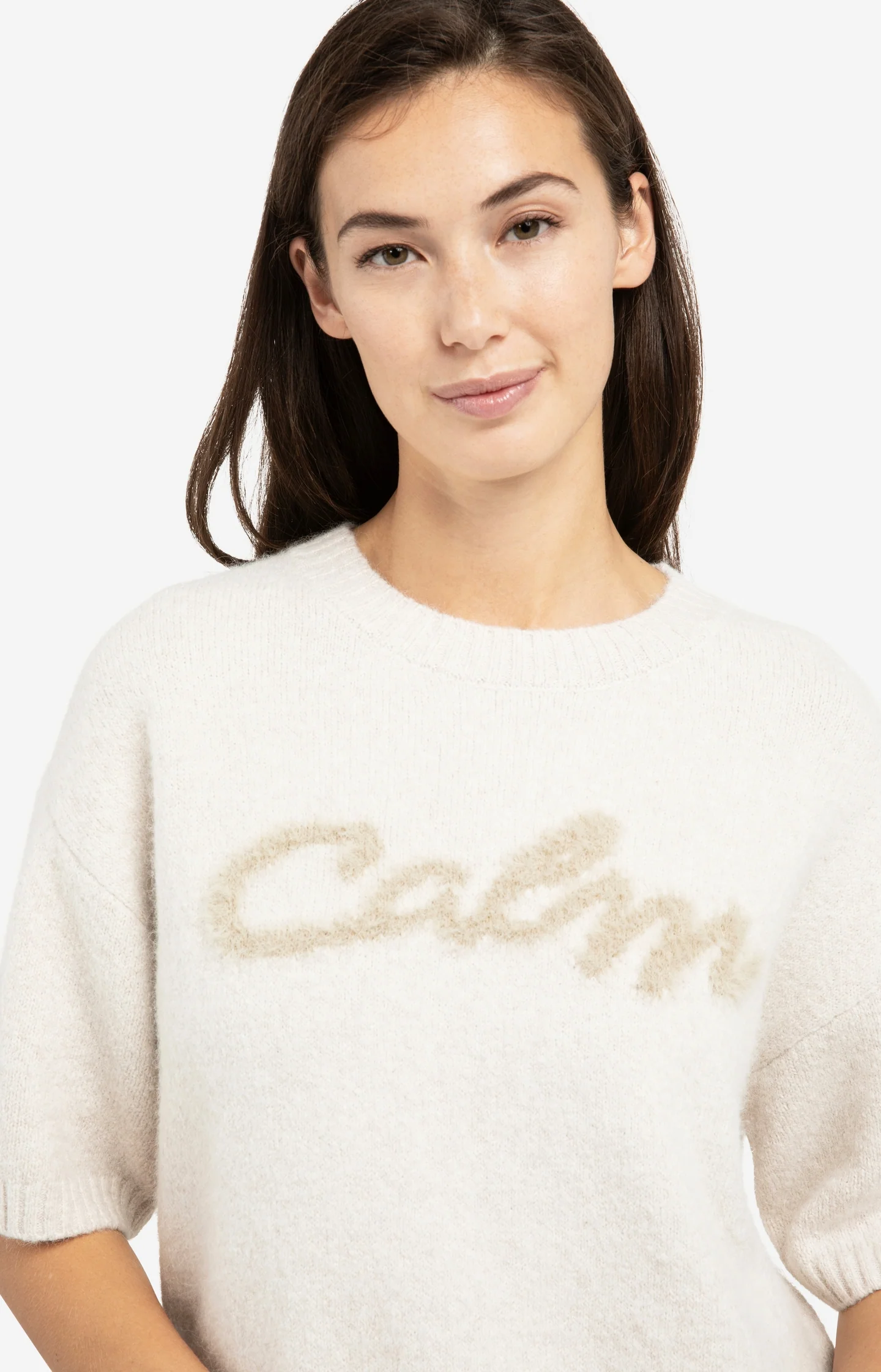 Short sleeve sweater with fluffy text detail - Image 5