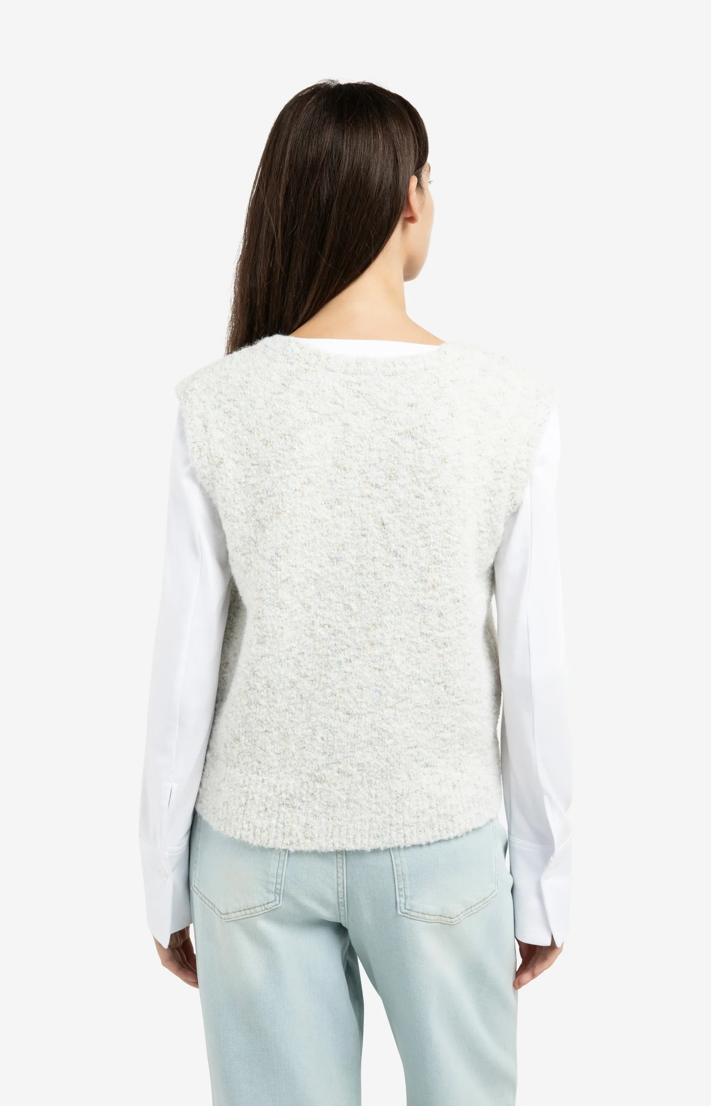 Sleeveless bouclé cardigan with buttons and color accents - Image 3