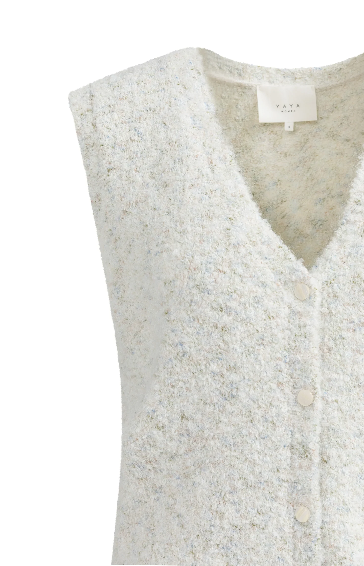 Sleeveless bouclé cardigan with buttons and color accents - Image 7