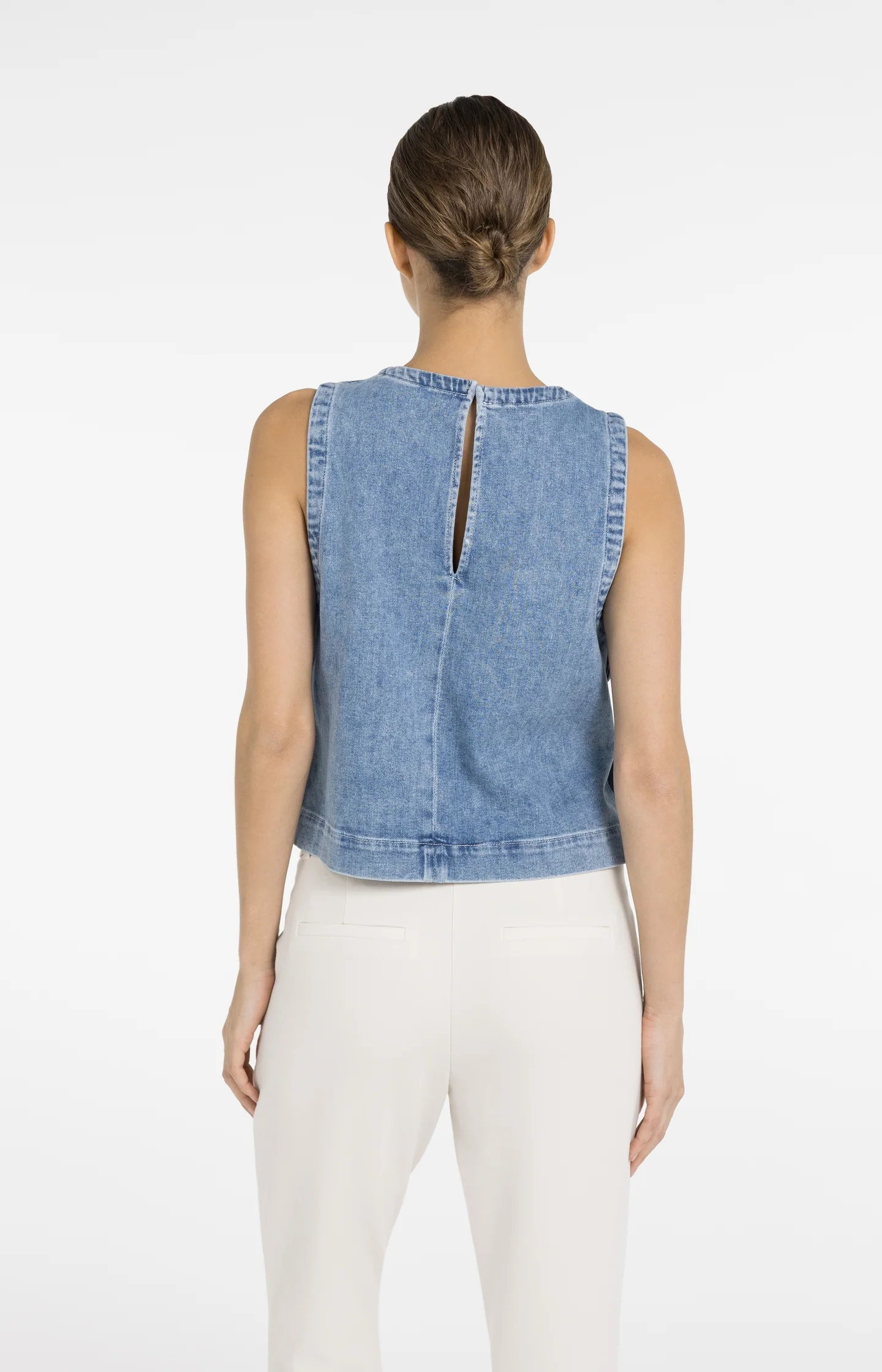 Sleeveless denim top with seam details - Image 4