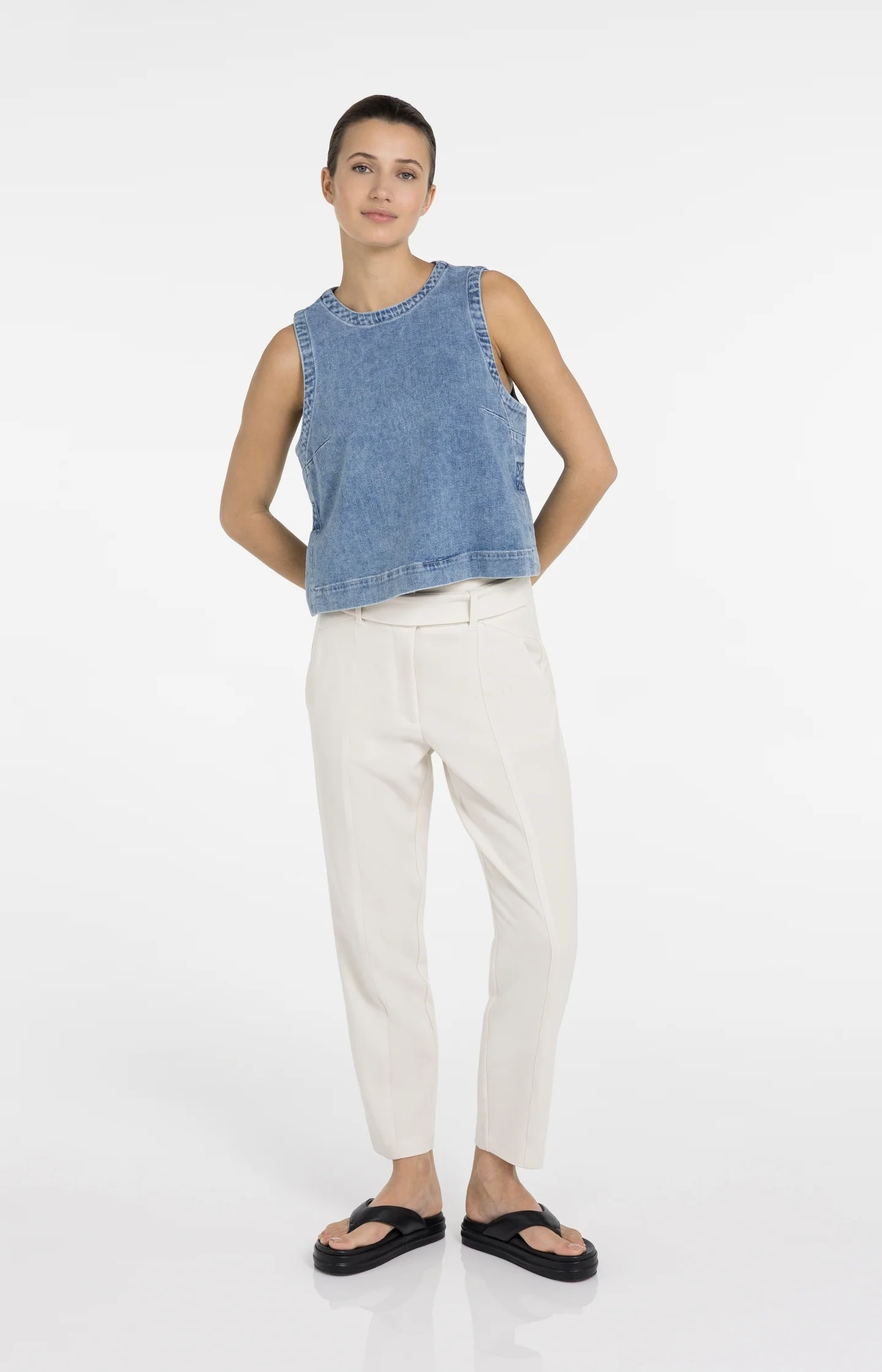 Sleeveless denim top with seam details - Image 8