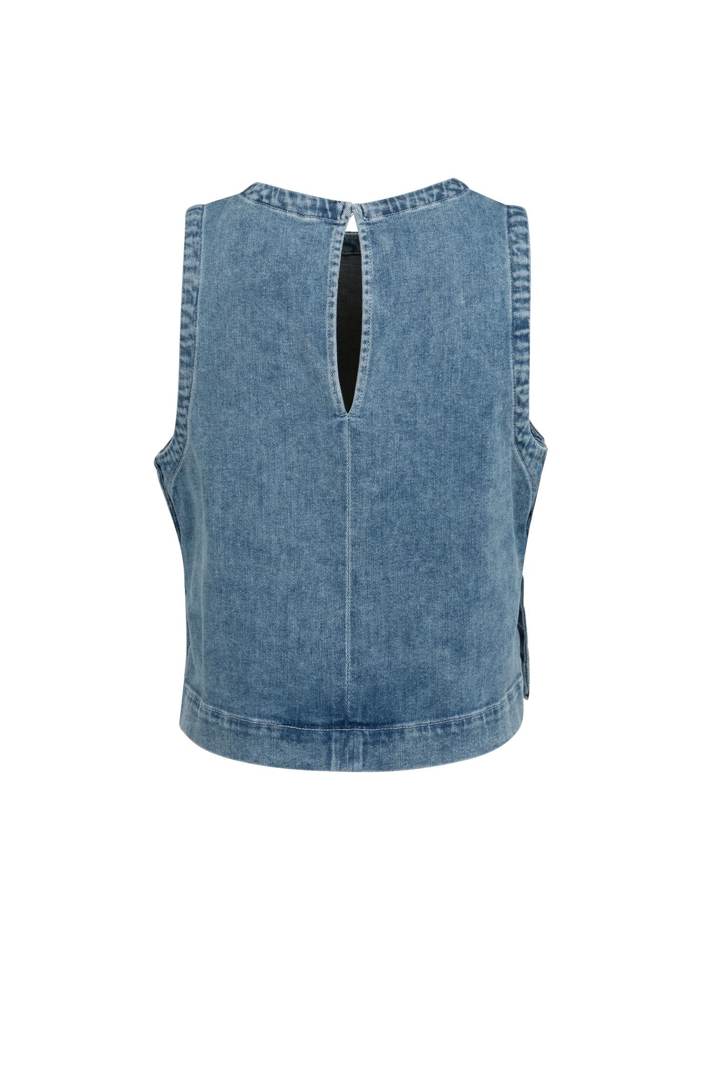 Sleeveless denim top with seam details - Image 9