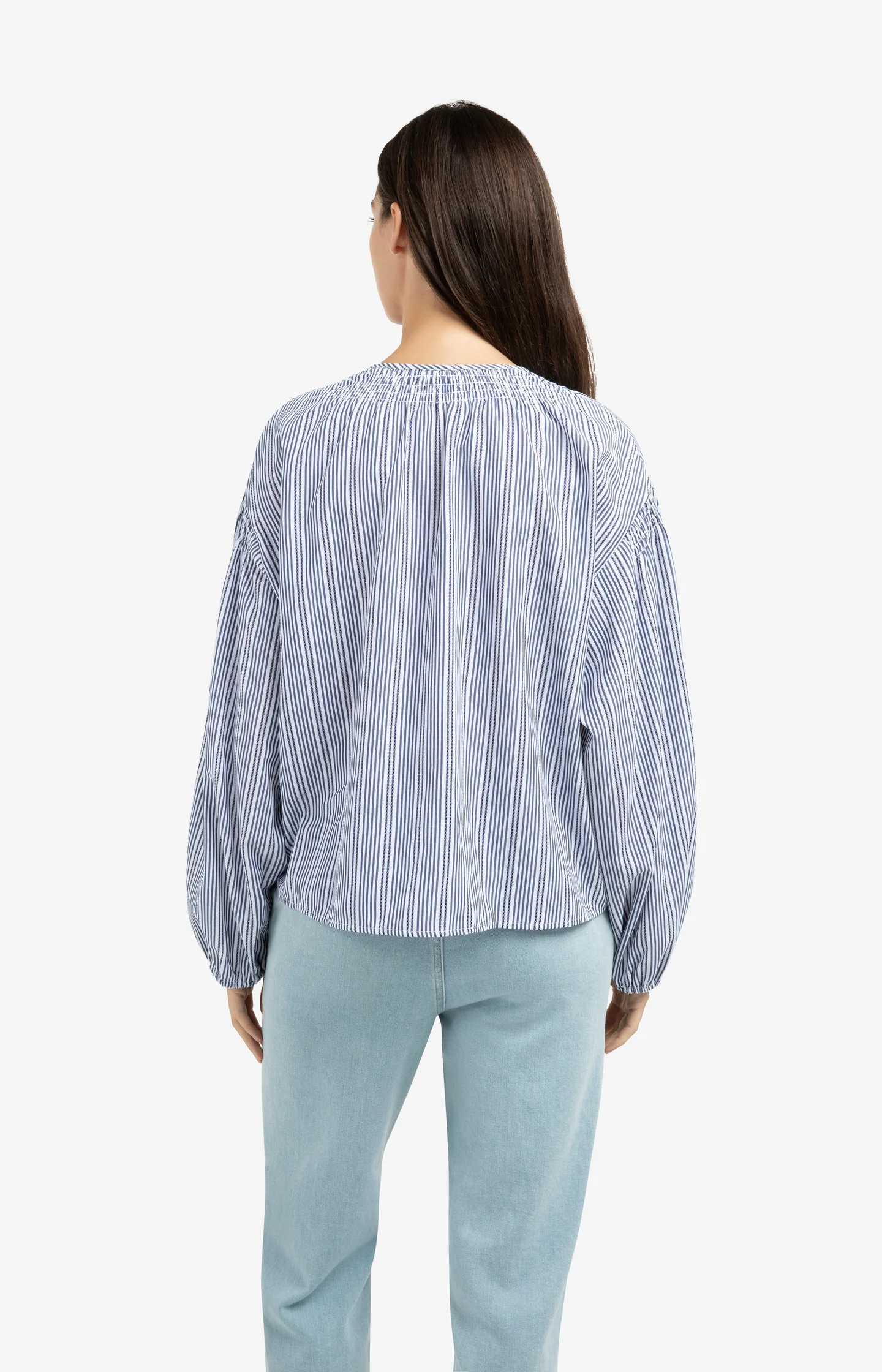 Striped blouse with shirred details at the shoulders - Image 4