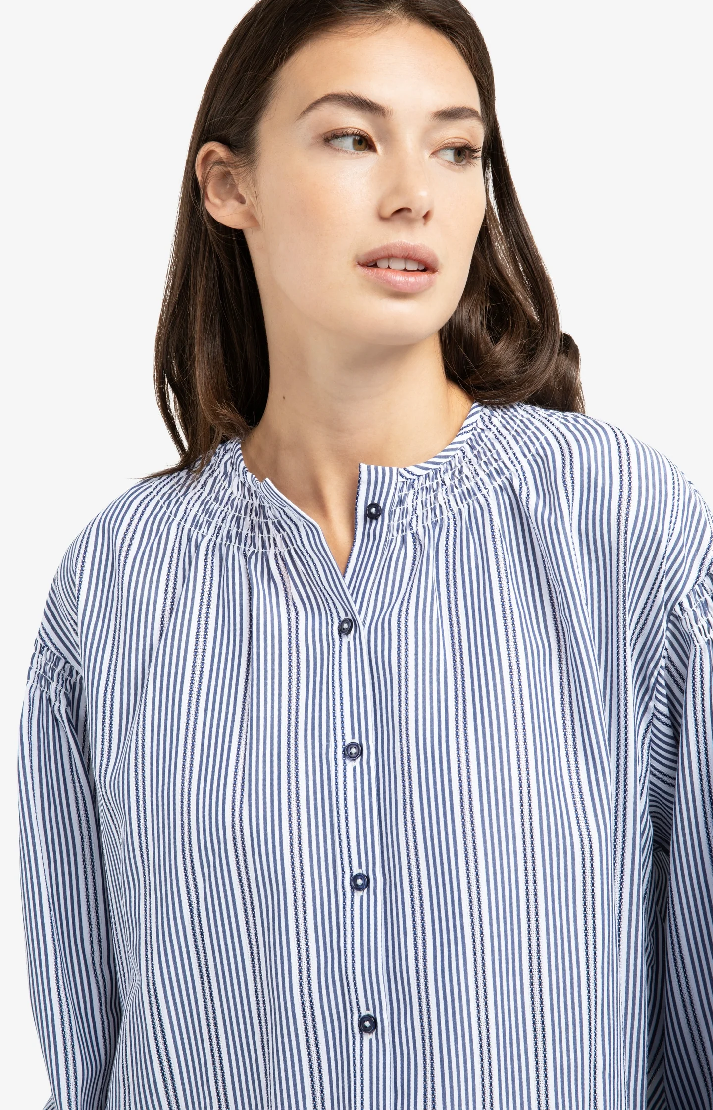 Striped blouse with shirred details at the shoulders - Image 5