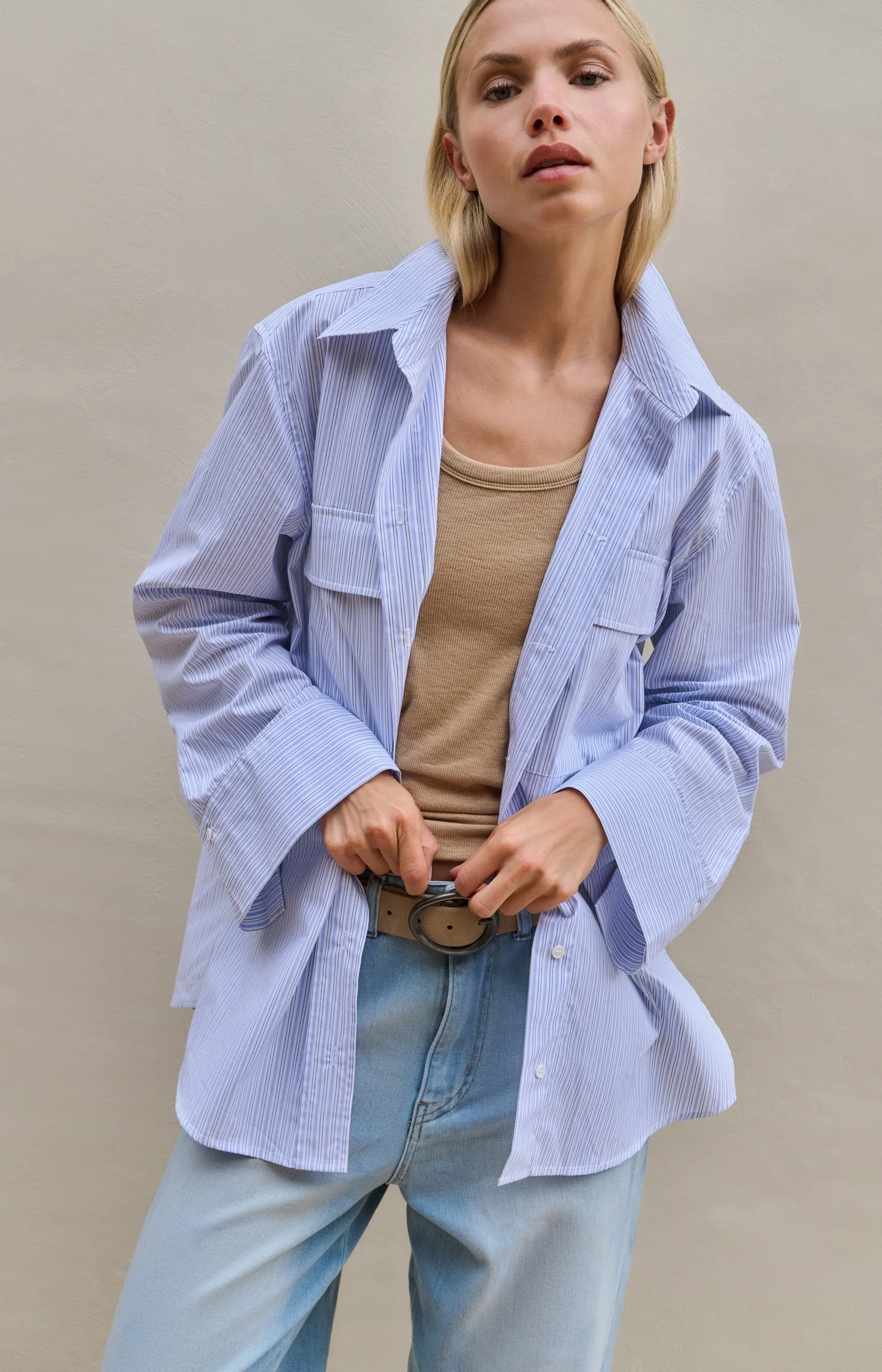 Striped boyfriend blouse with adjustable cuffs - Image 9