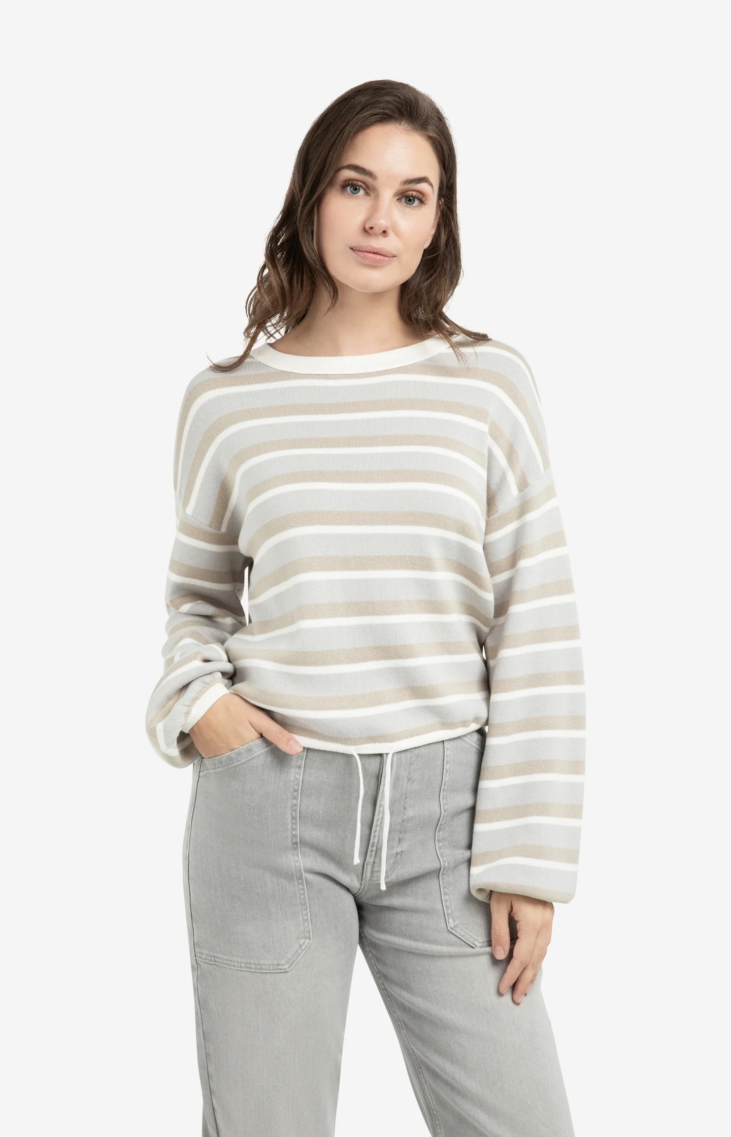 Striped sweater with drawstring hem - Image 3
